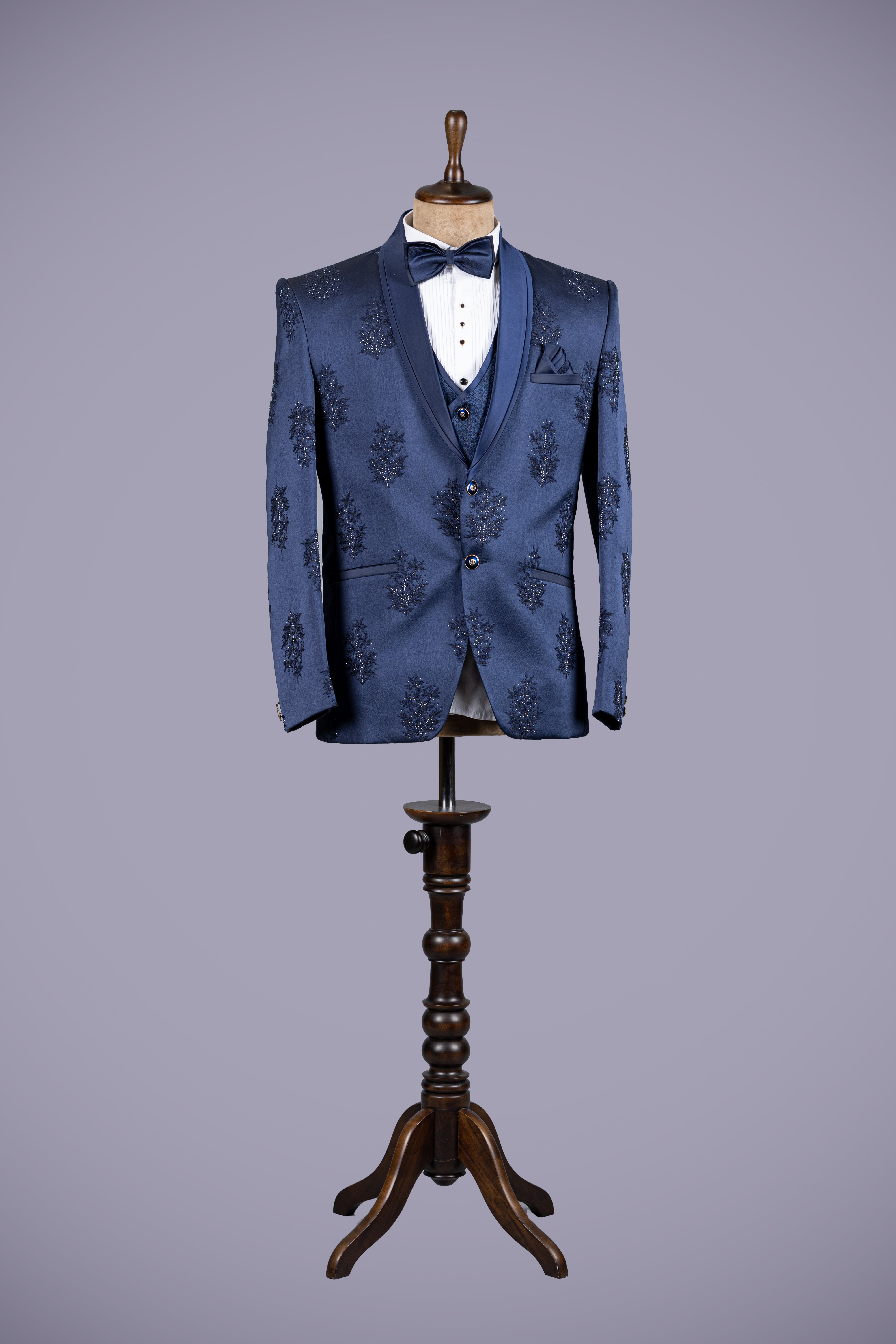 Blue Jekar Silk Machin AM Work 5 Piece Suit - Shreeman