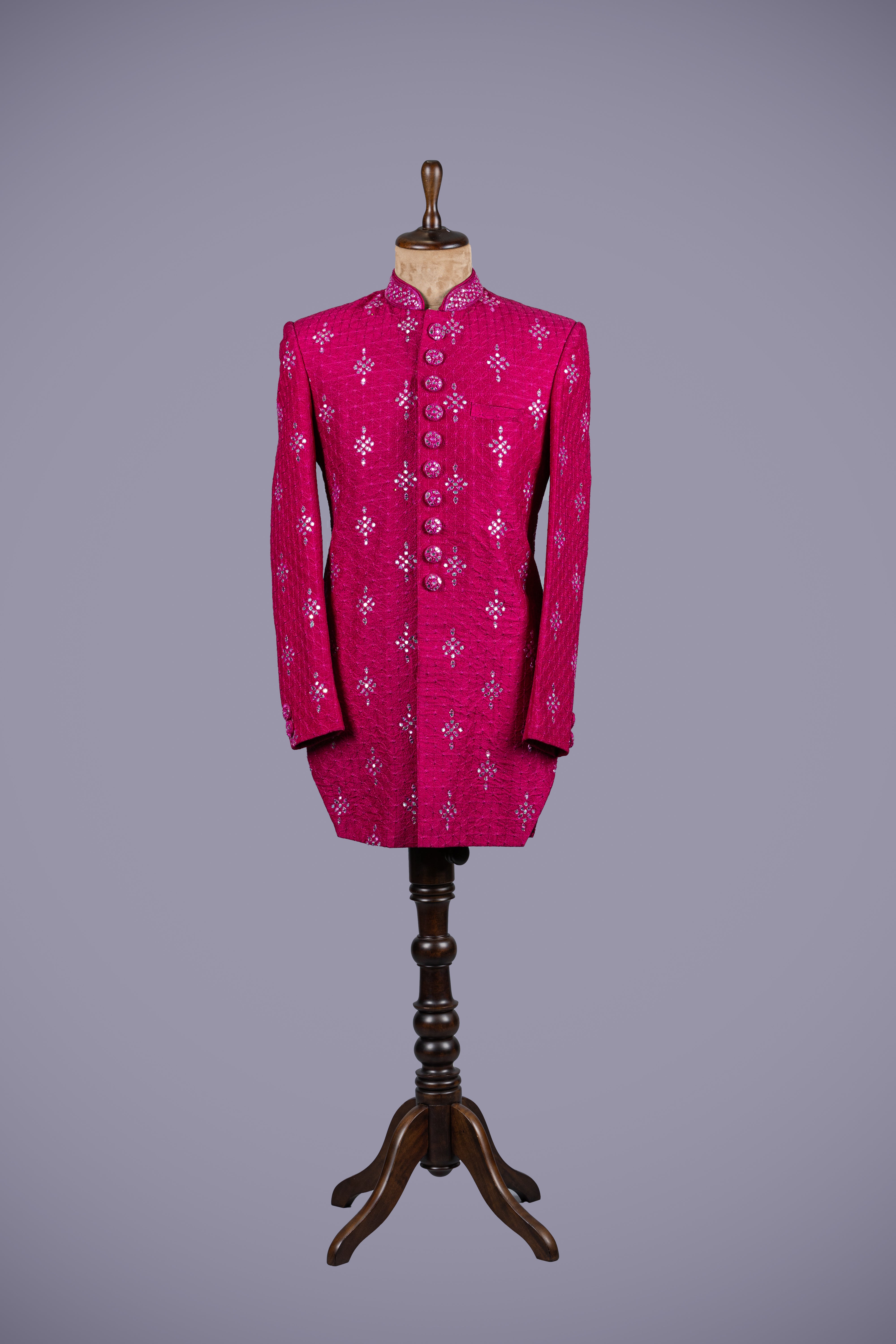 Pink Mirror Work Sherwani with Hand Embroidery - Shreeman