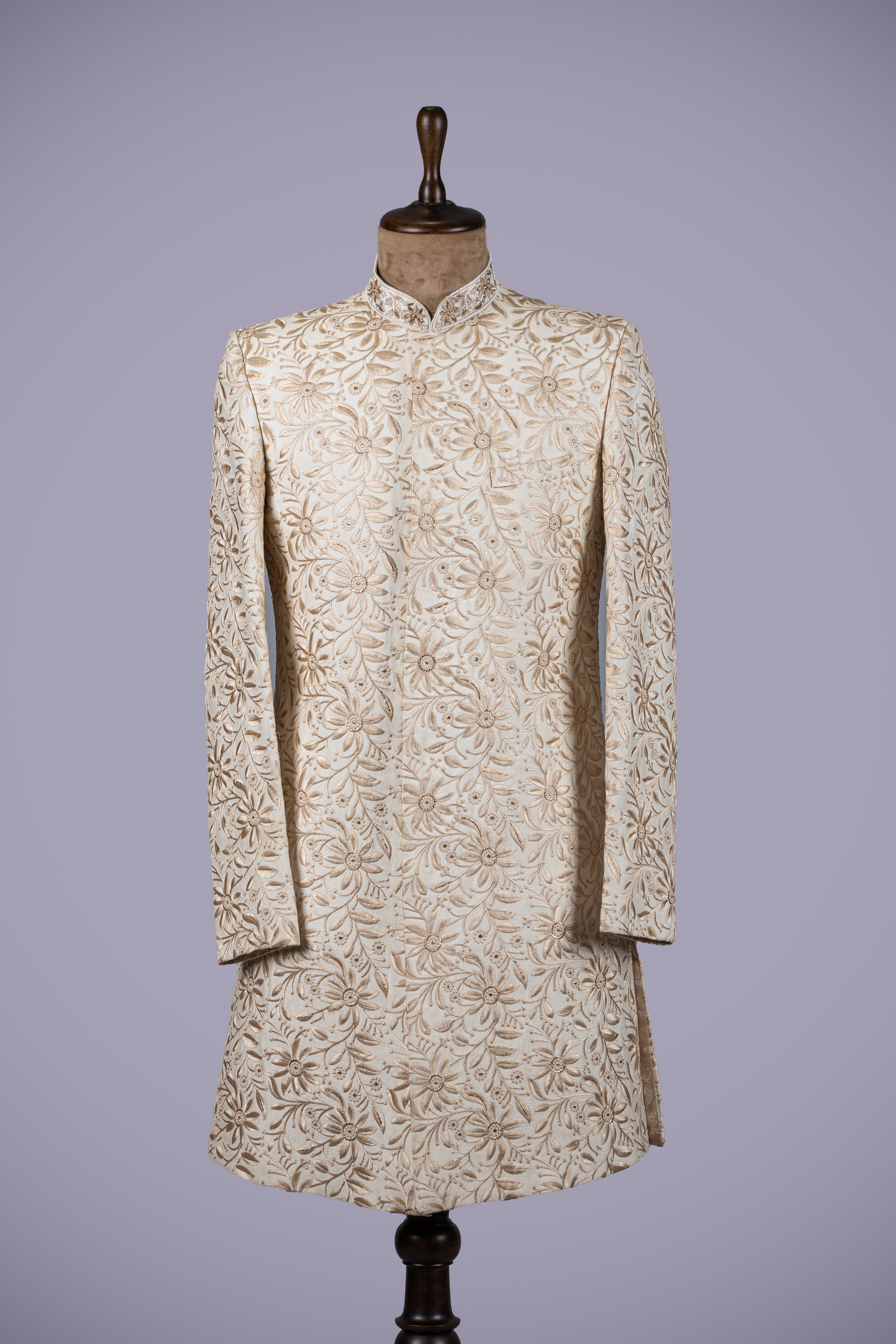 Cream Sherwani with Machine & Hand Embroidery - Shreeman