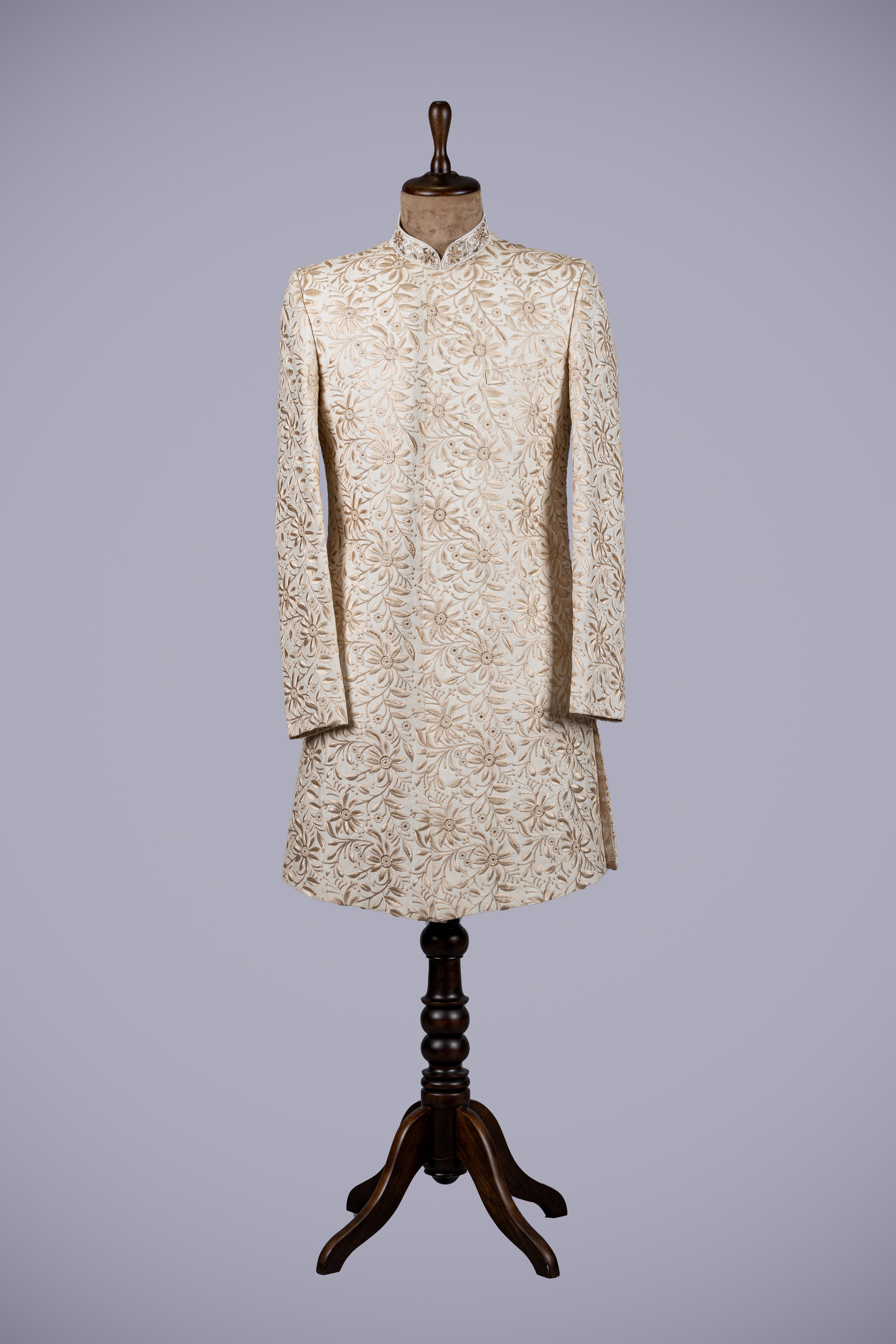 Cream Sherwani with Machine & Hand Embroidery - Shreeman