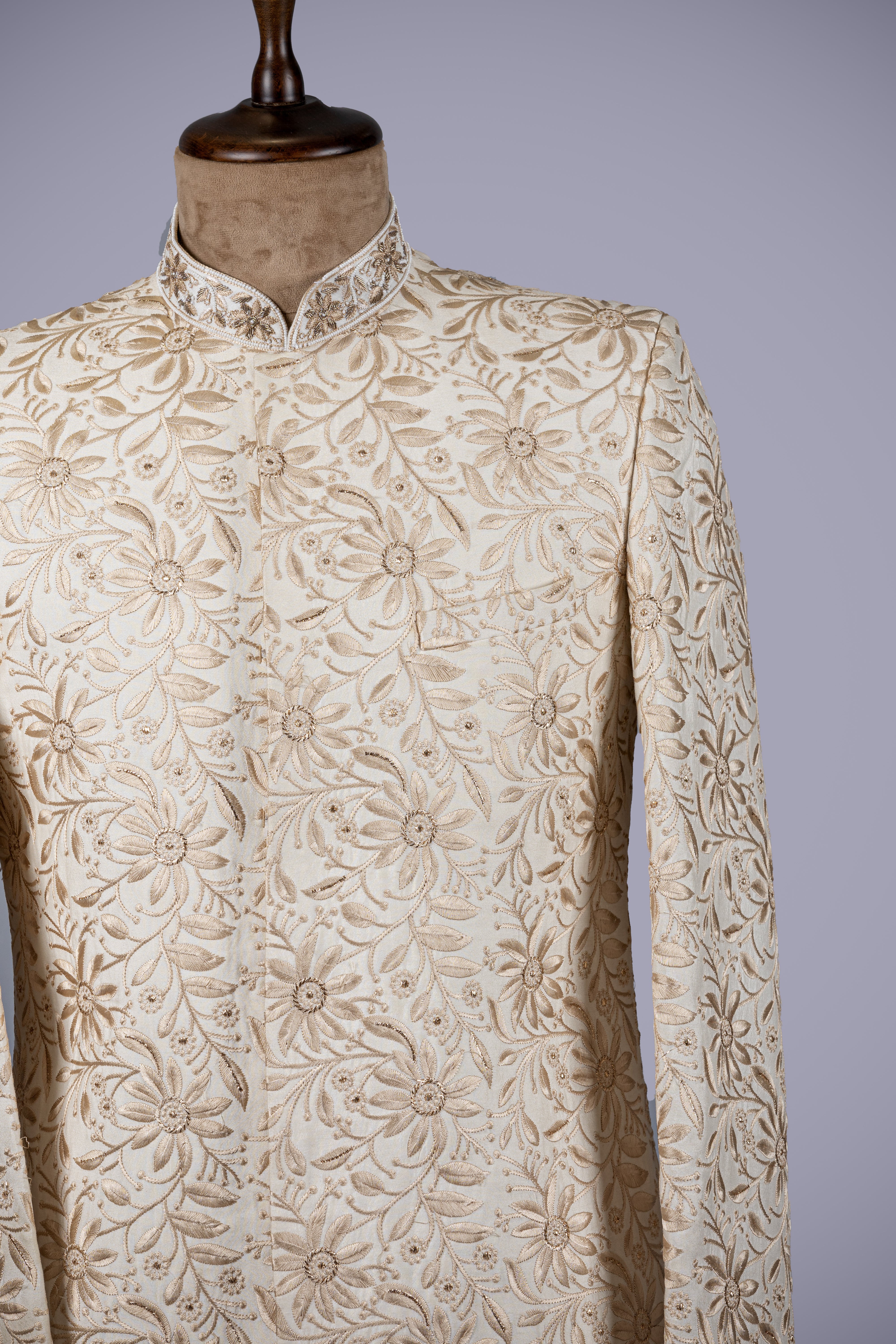 Cream Sherwani with Machine & Hand Embroidery - Shreeman