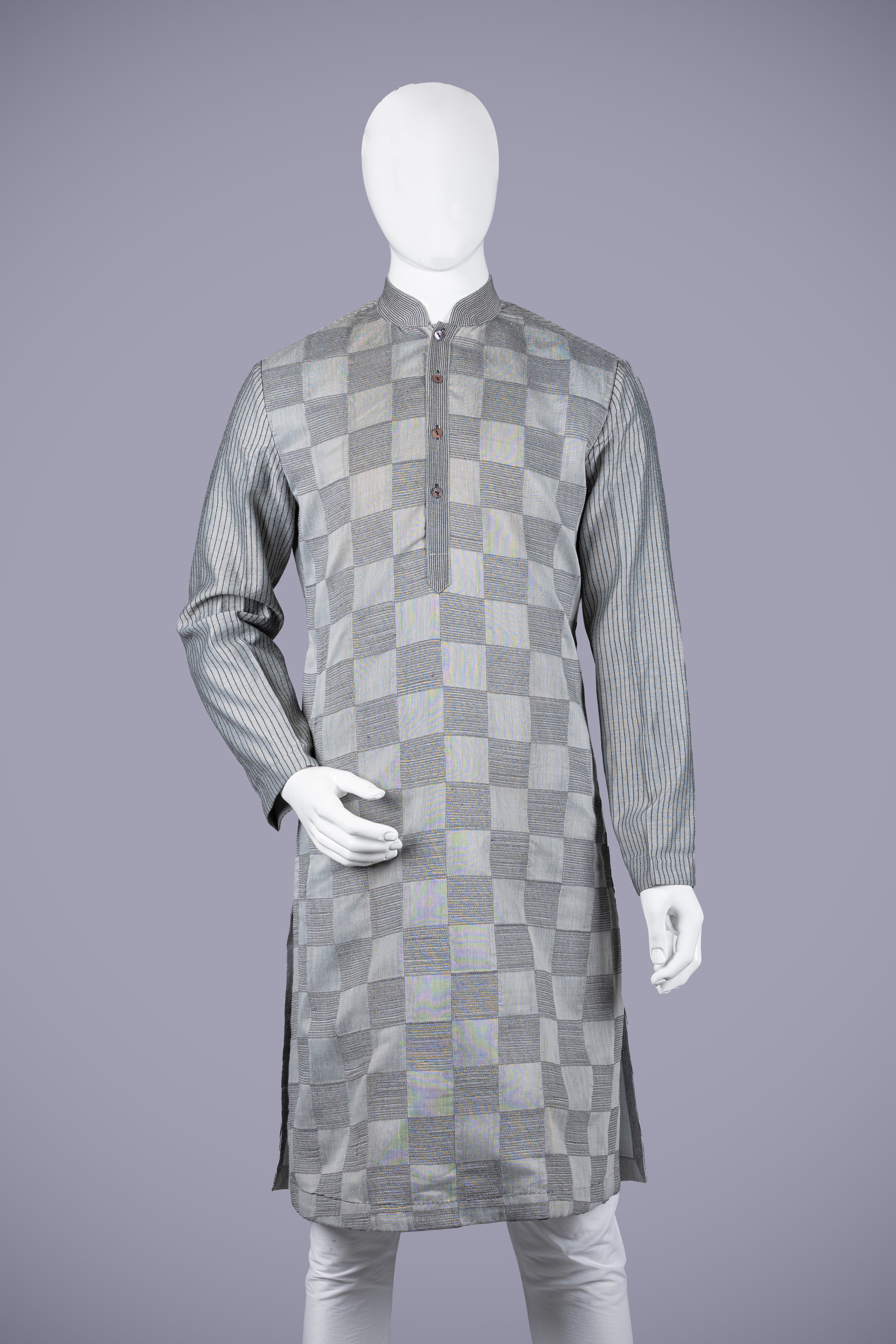 Gray Chanderi Silk Kurta with Delicate Pintex Work - Shreeman