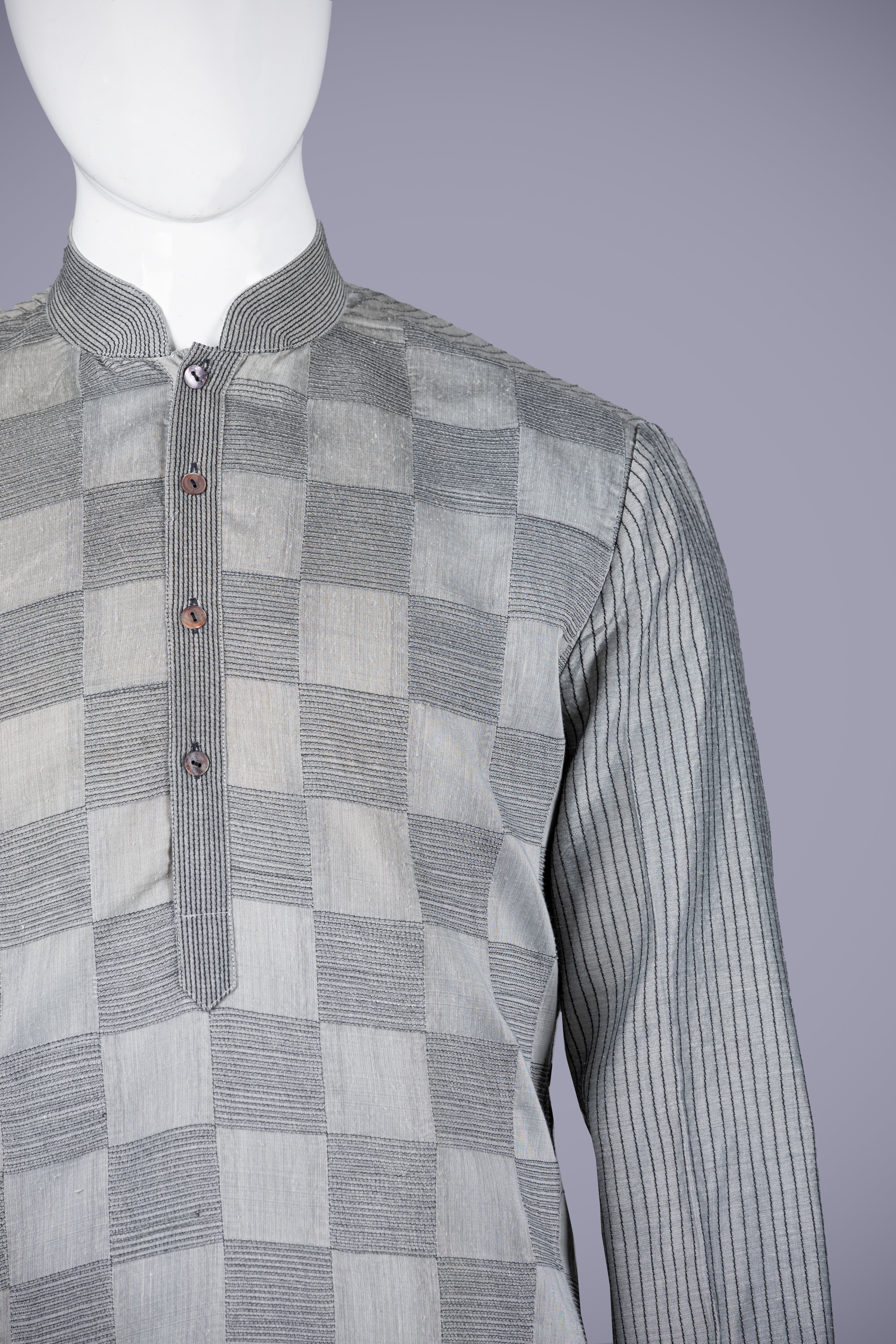 Gray Chanderi Silk Kurta with Delicate Pintex Work - Shreeman