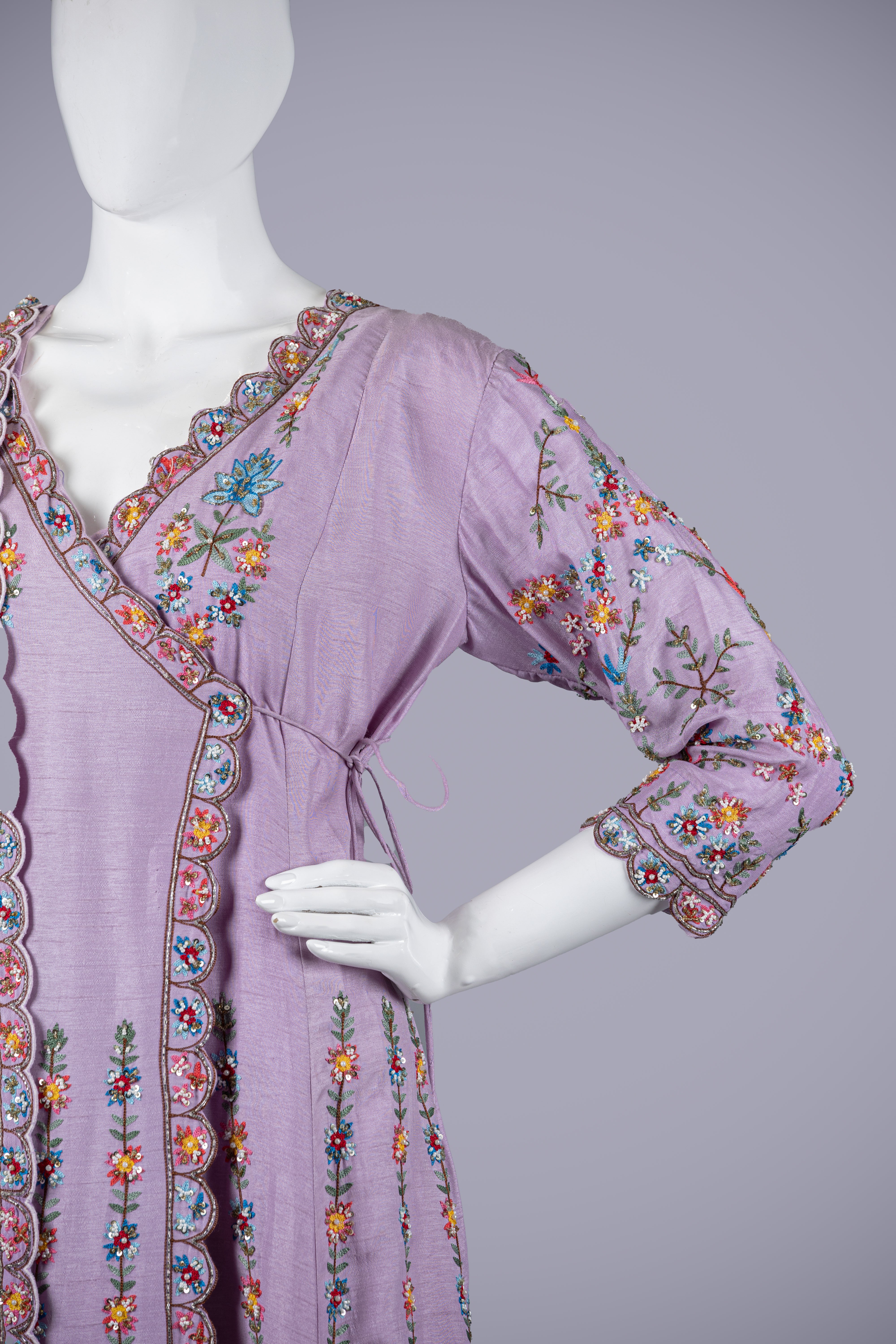 Lilac Silk Gown with Machine Work - Shreeman