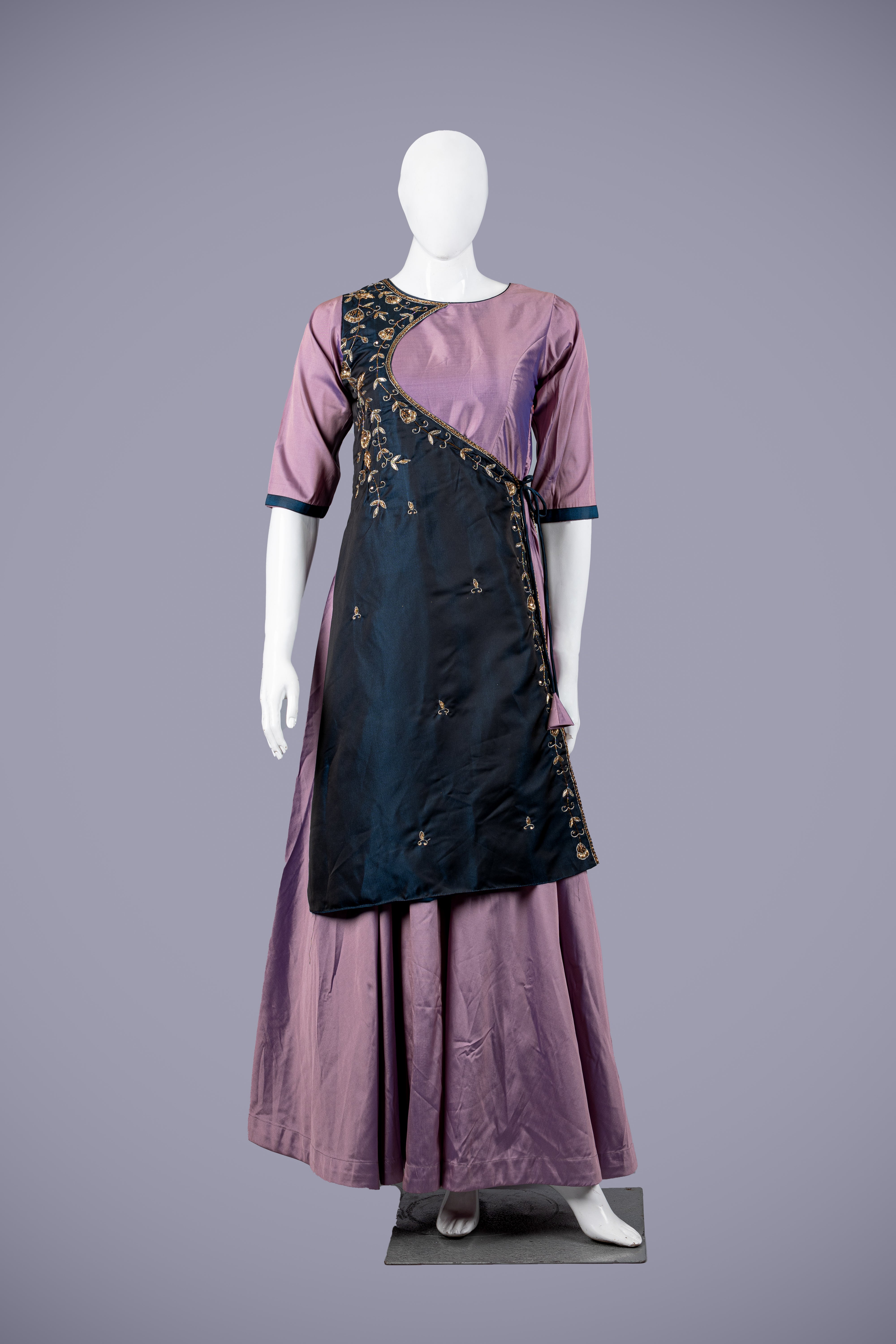 Purple & Blue Silk Gown with Jardozi Work - Shreeman