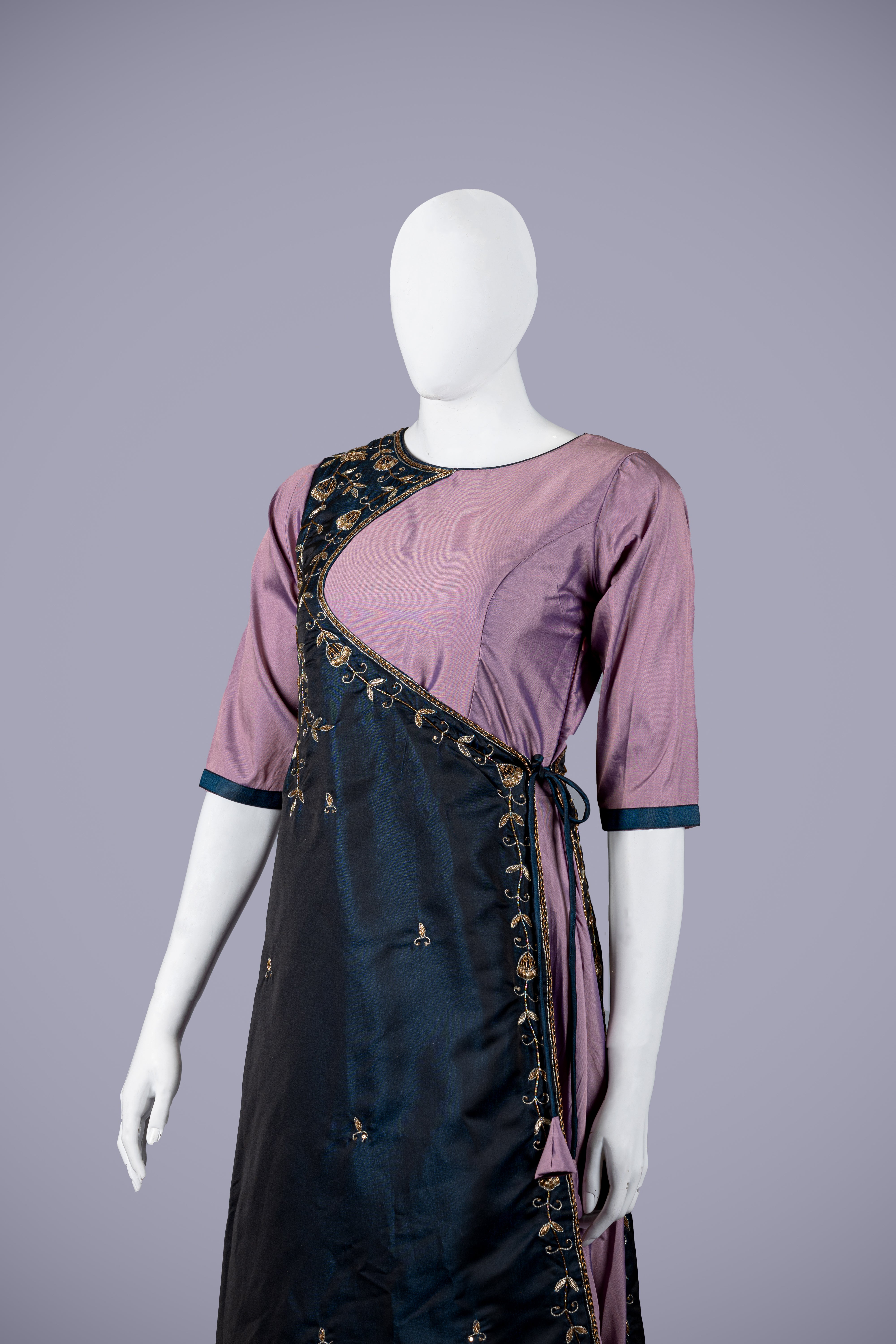 Purple & Blue Silk Gown with Jardozi Work - Shreeman