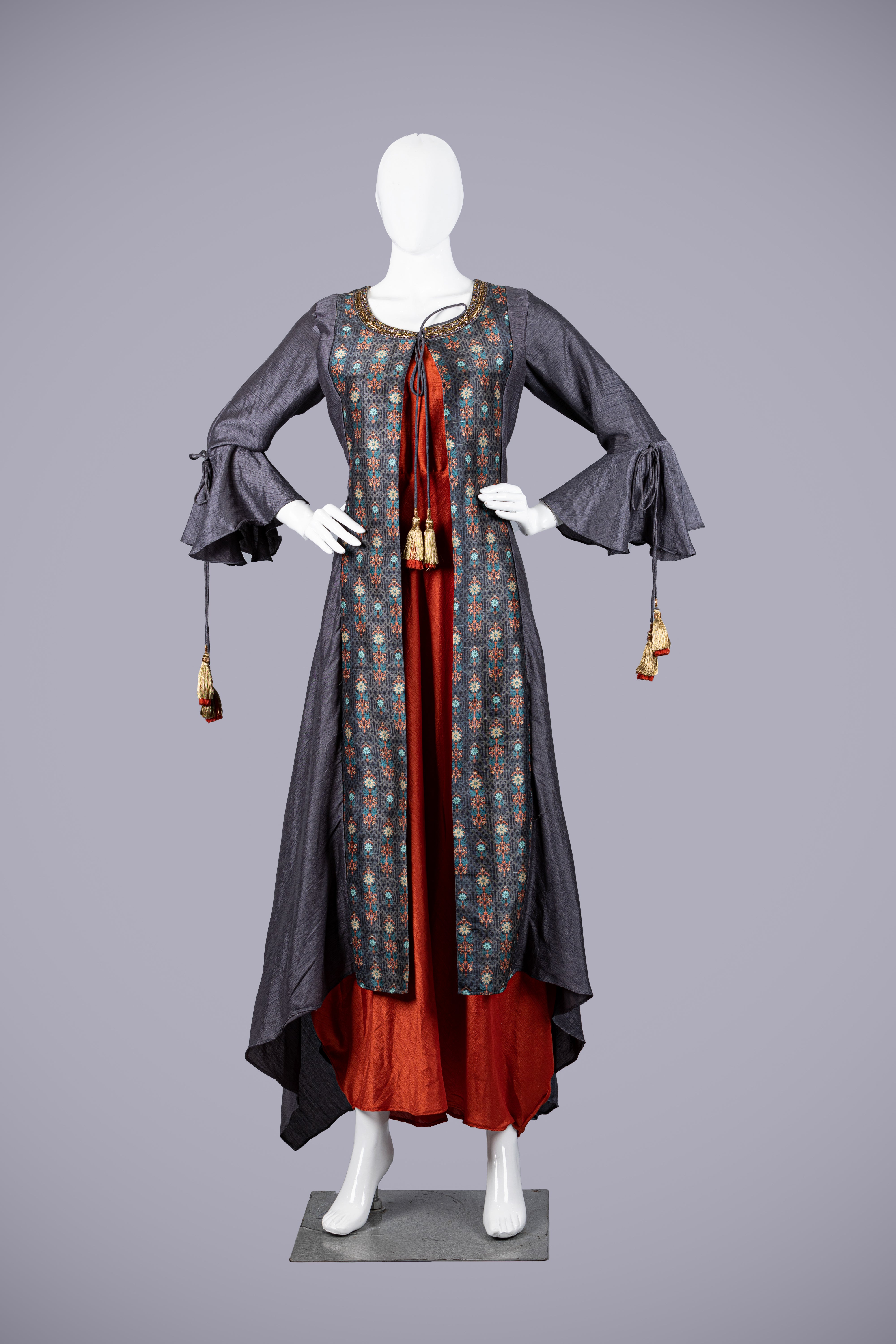 Gray Silk Gown with  Katdana Work - Shreeman