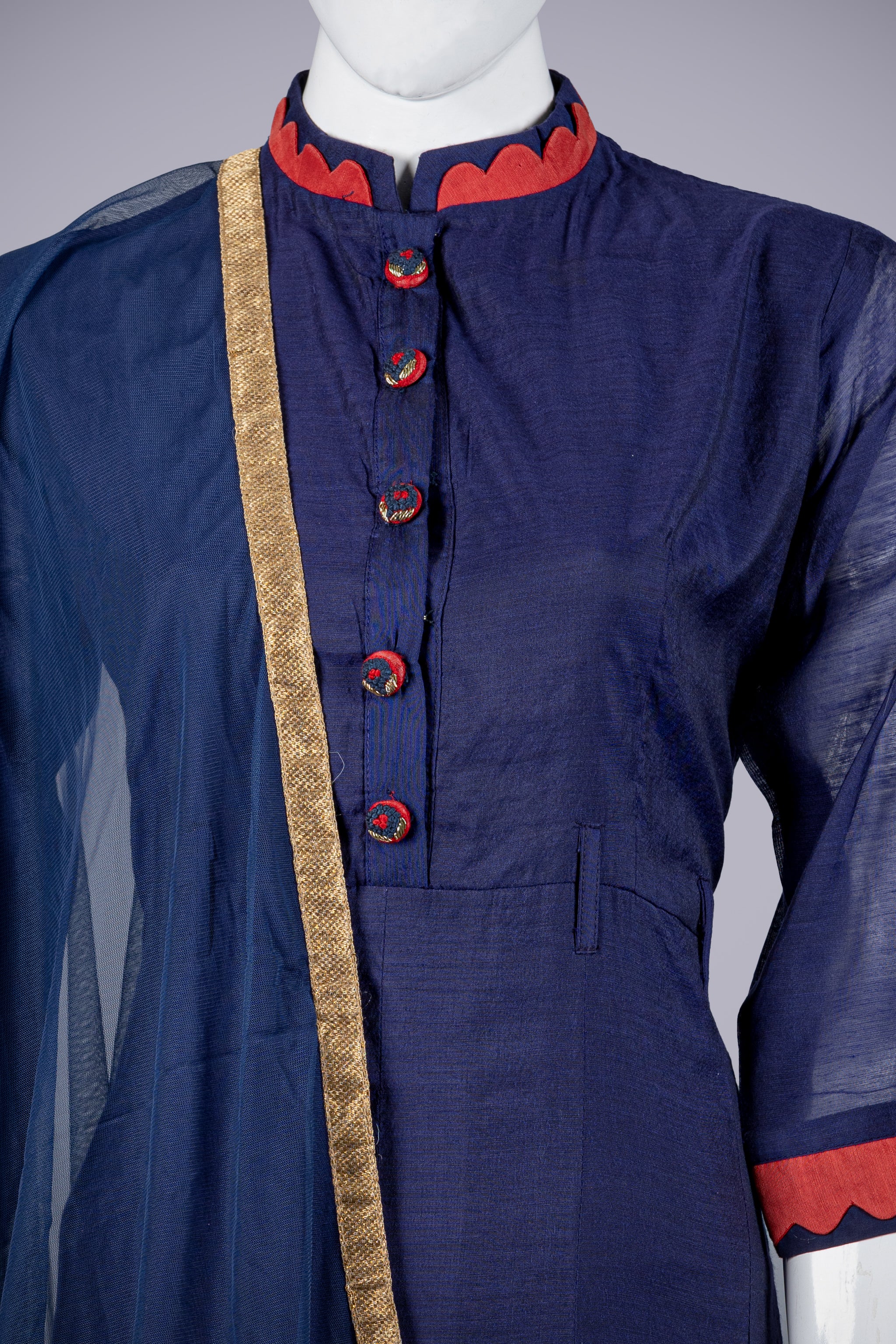 Blue Cotton Silk Gown with Dupatta - Shreeman