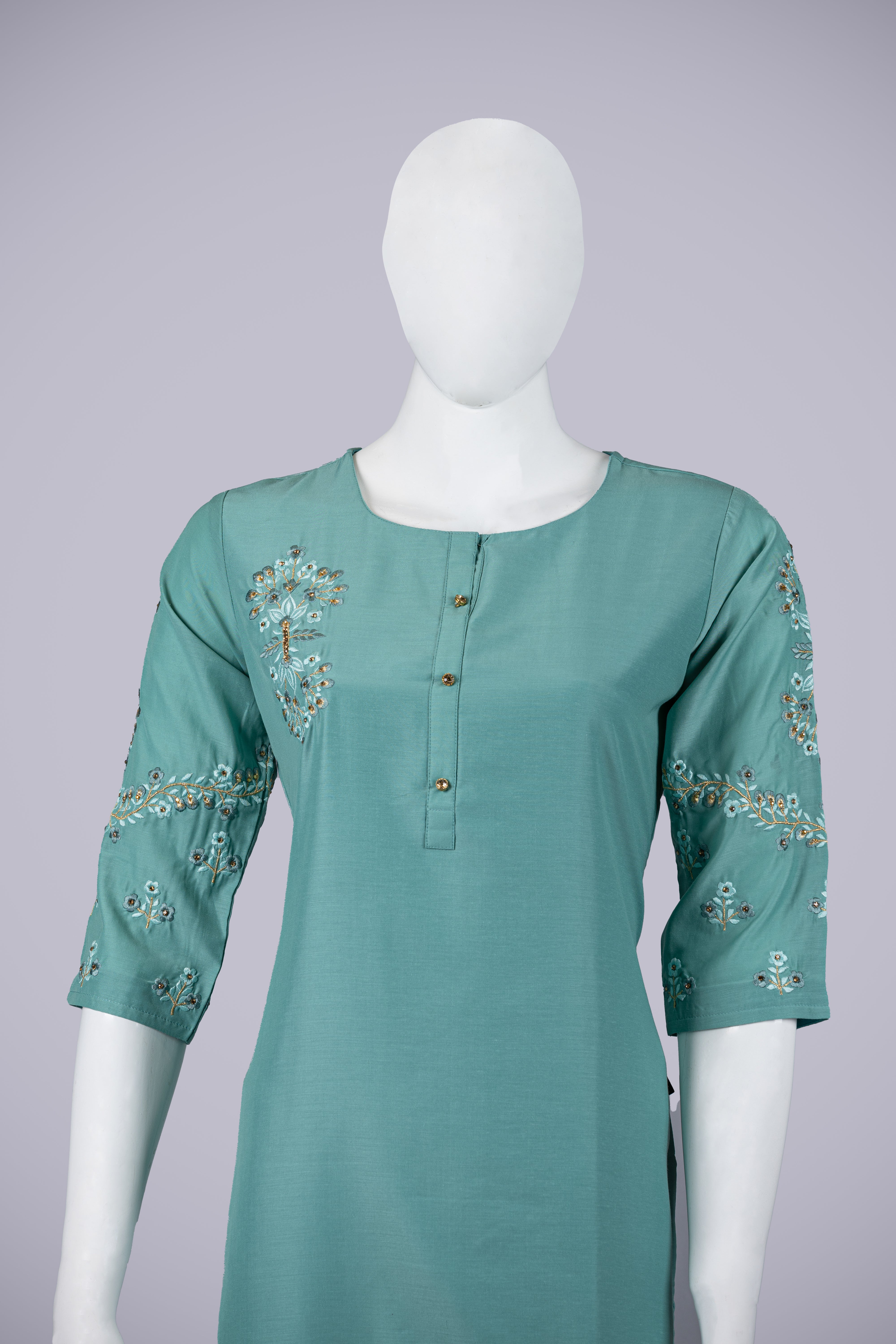 Green Silk Kurti Top with Machin Work - Shreeman