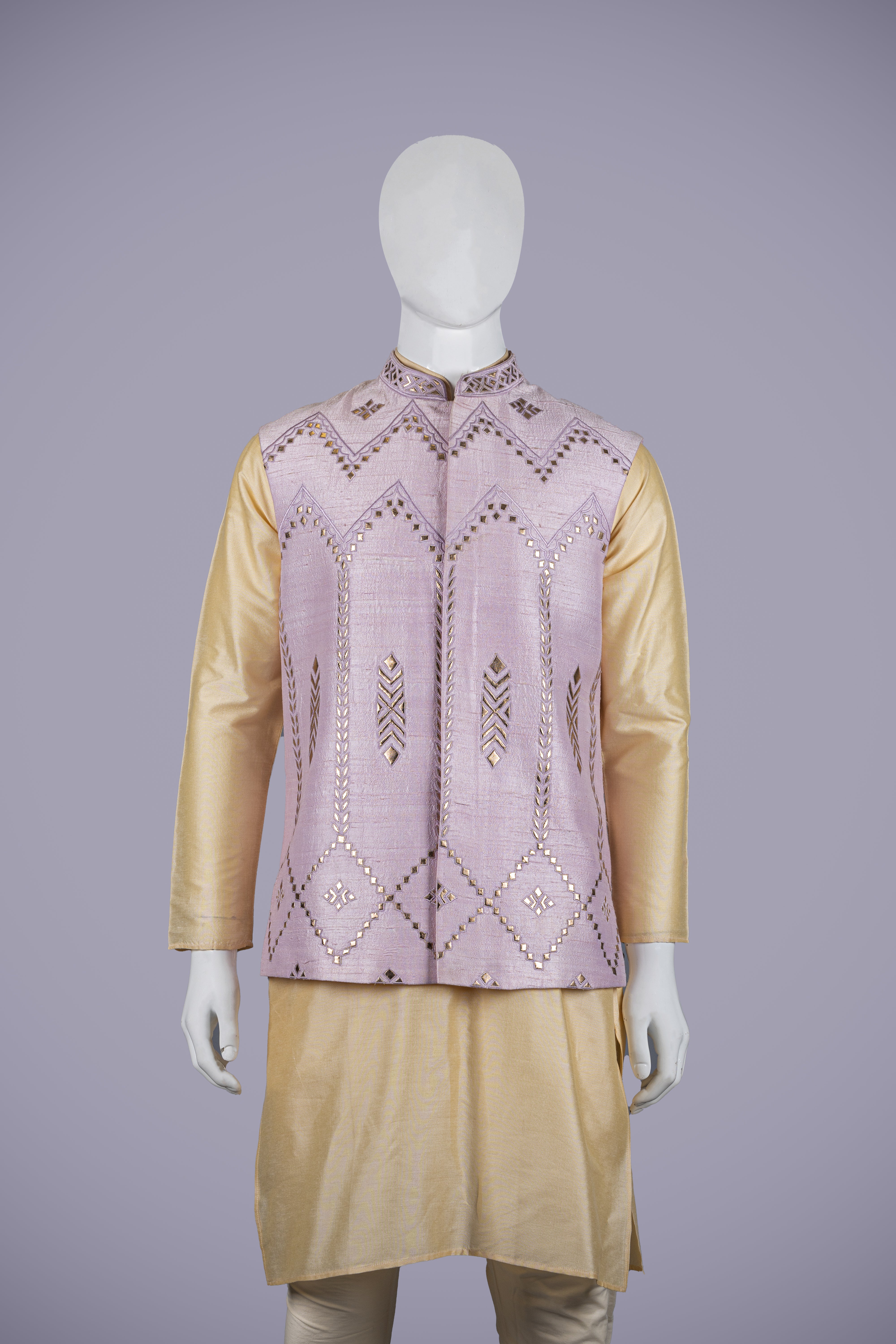 Lavender Nehru Jacket Set with Lether Work - Shreeman