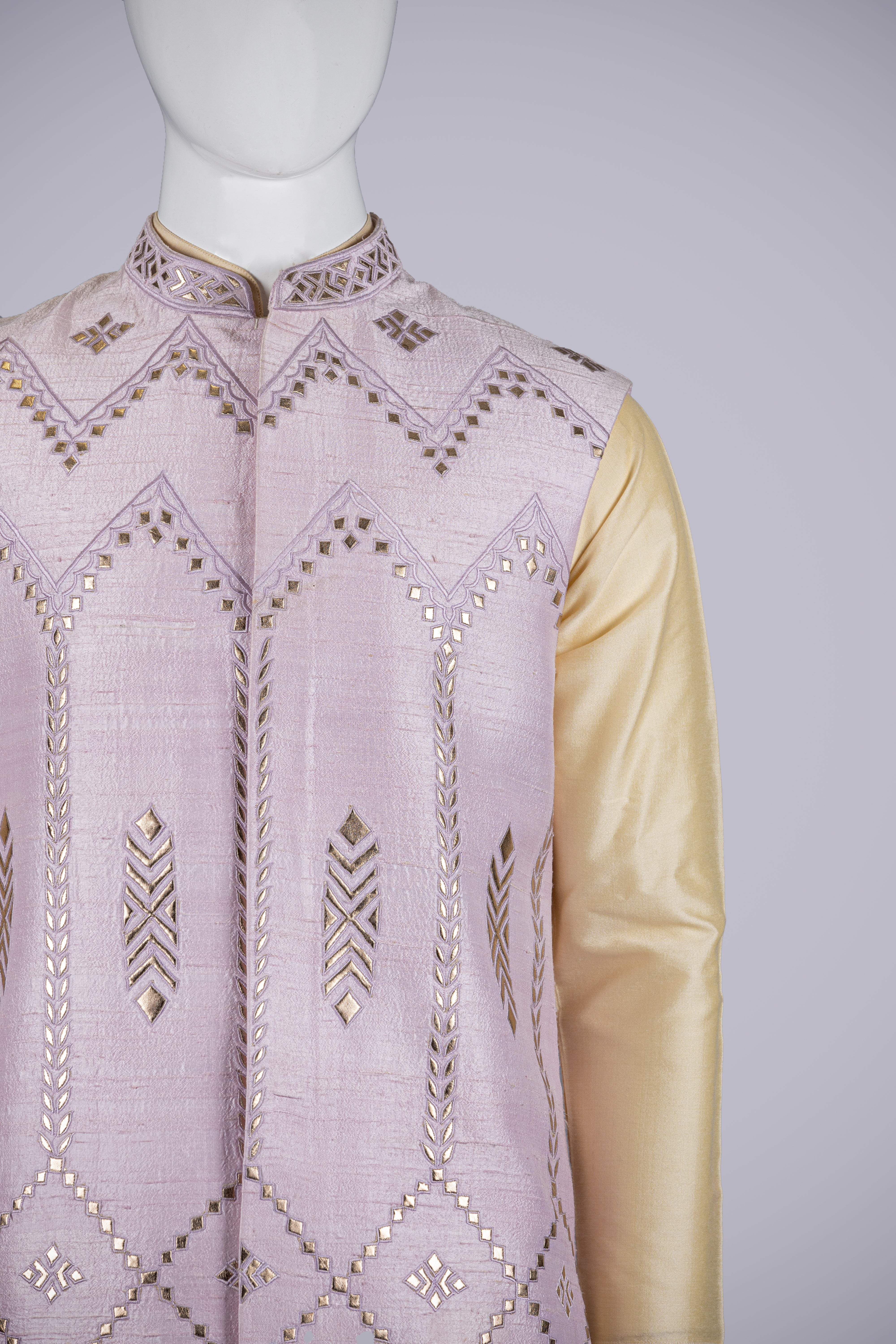 Lavender Nehru Jacket Set with Lether Work - Shreeman