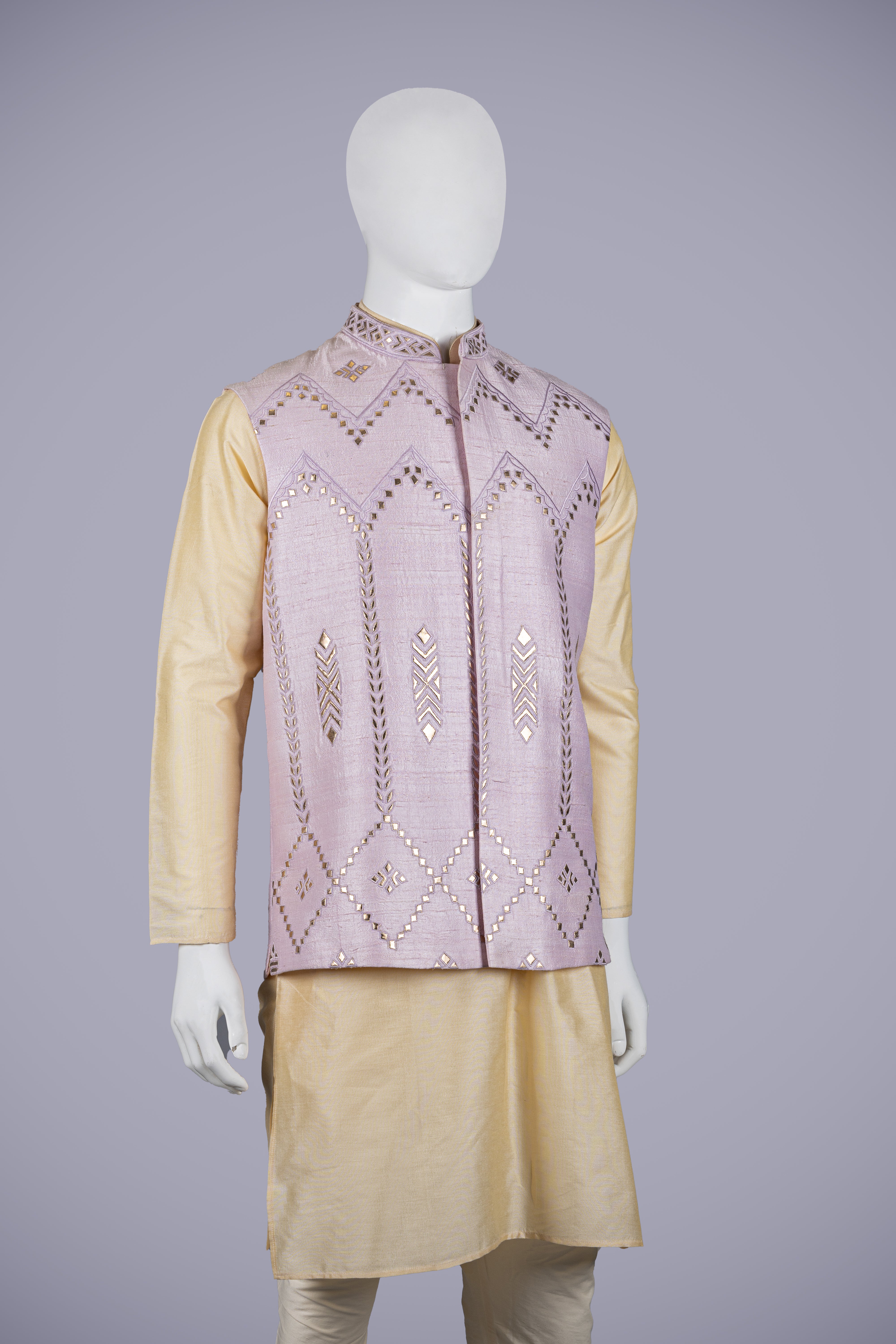 Lavender Nehru Jacket Set with Lether Work - Shreeman