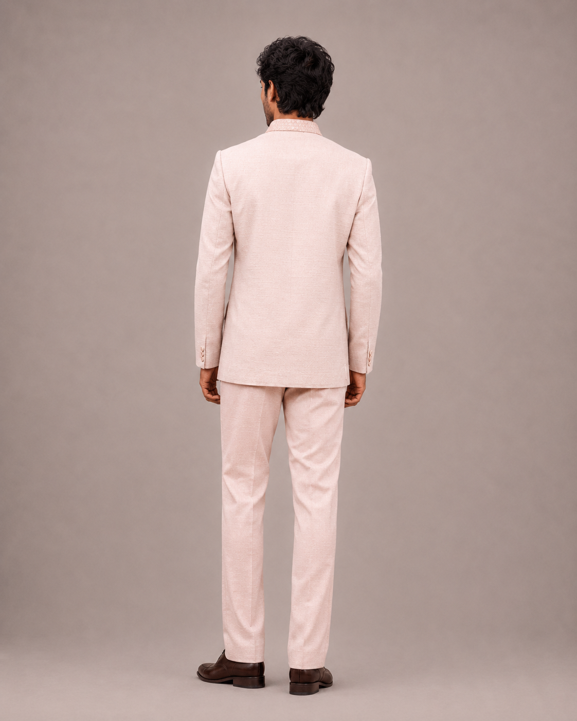 Peach Handloom Silk Open Jodhpuri with Machine Embroidery Work