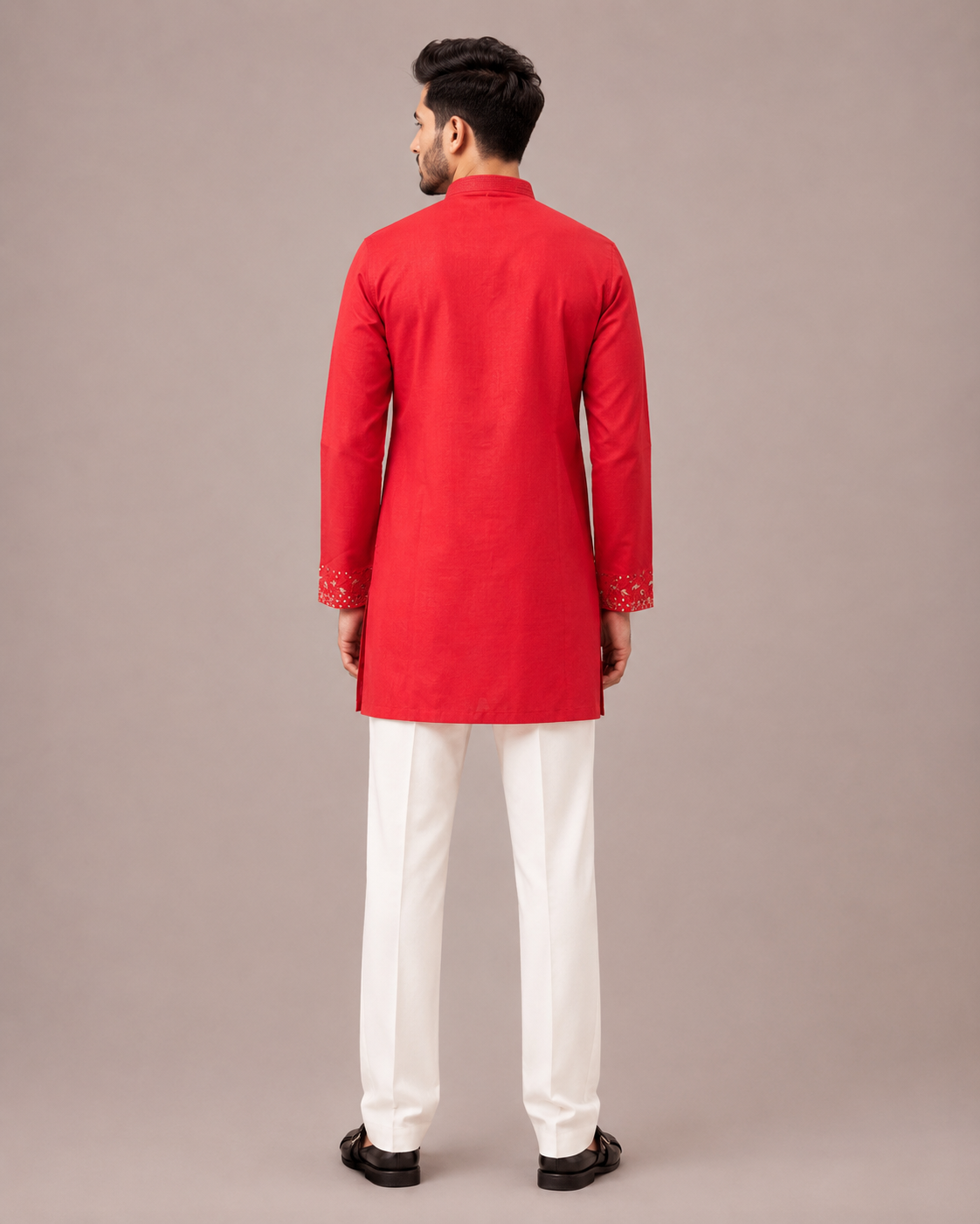 Peach Linen Fabric Kurta Top with Hand Work