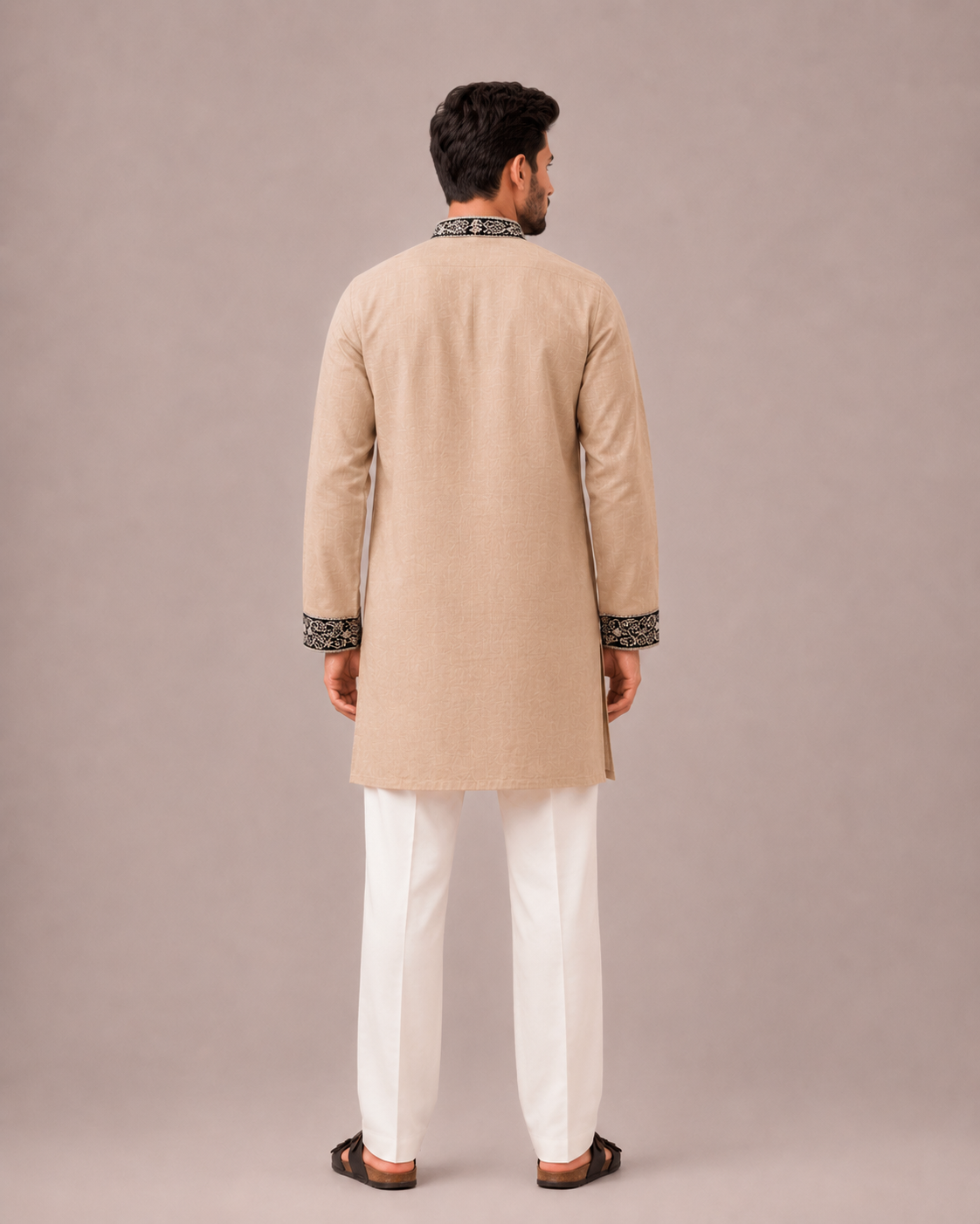 Peach Linen Fabric Kurta Top with Machine Work