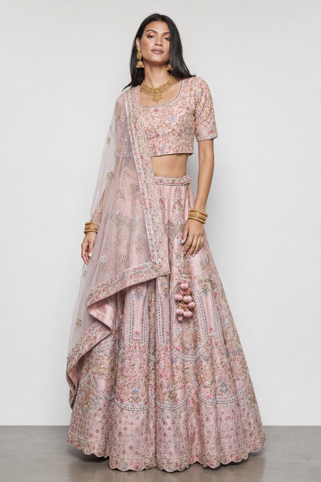 Peach Pure Raw Silk Bridal Lehenga with Moti, Resham, Zardozi and Sicon Work