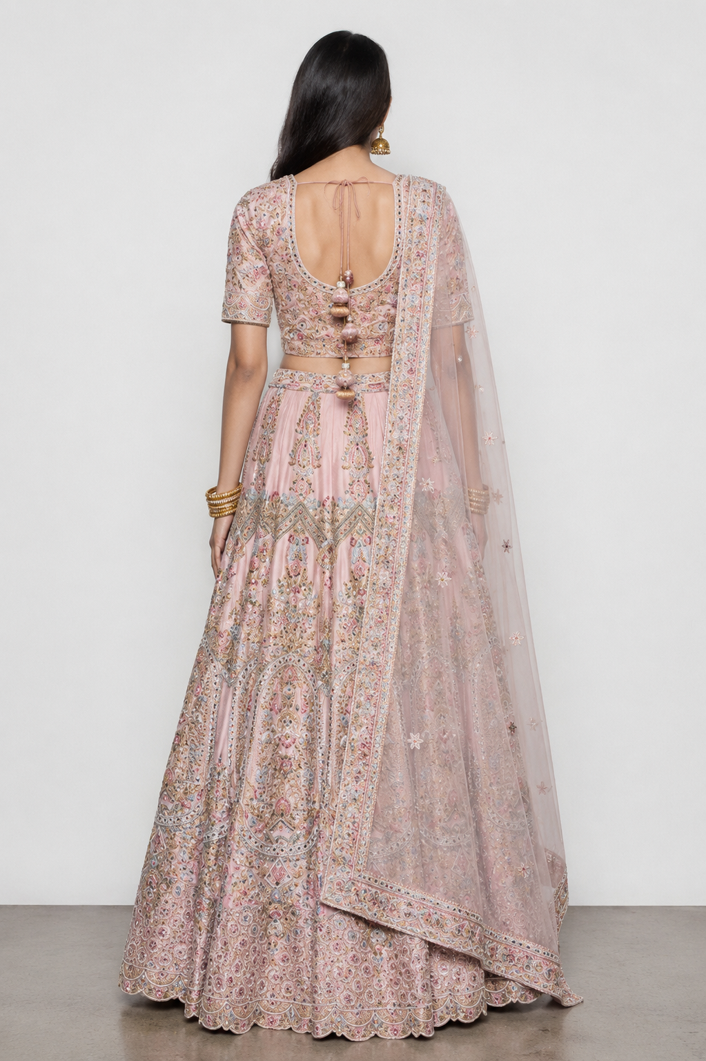 Peach Pure Raw Silk Bridal Lehenga with Moti, Resham, Zardozi and Sicon Work