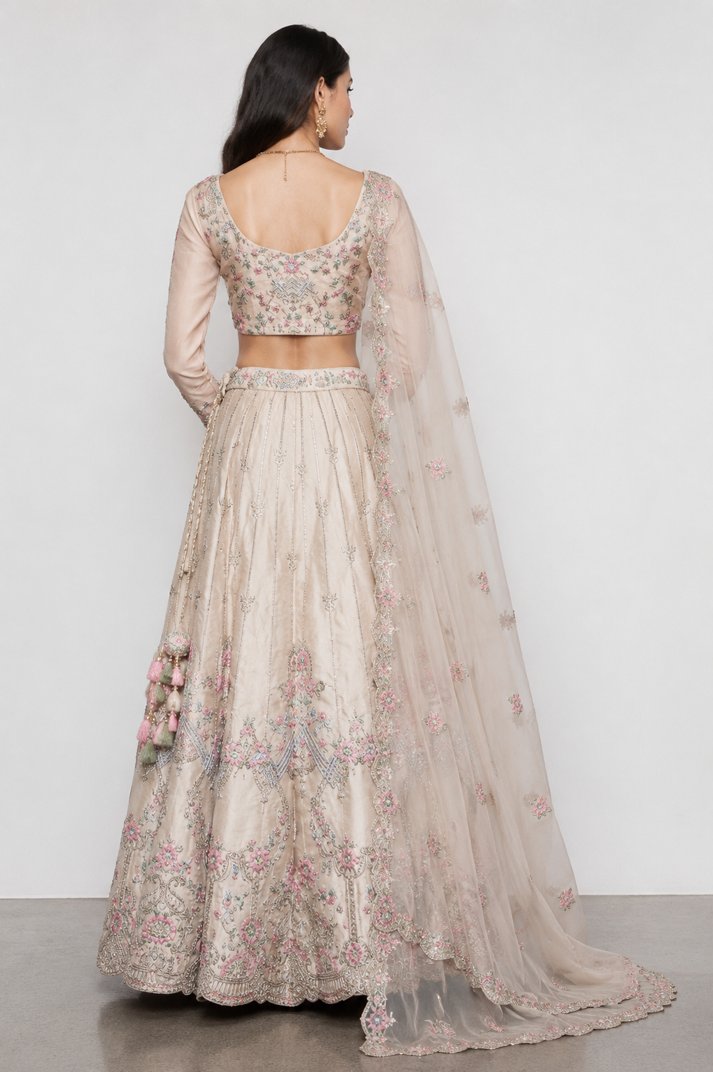 Peach Silk Bridal Lehenga with Moti, Resham, Jardoshi, and Siconwork