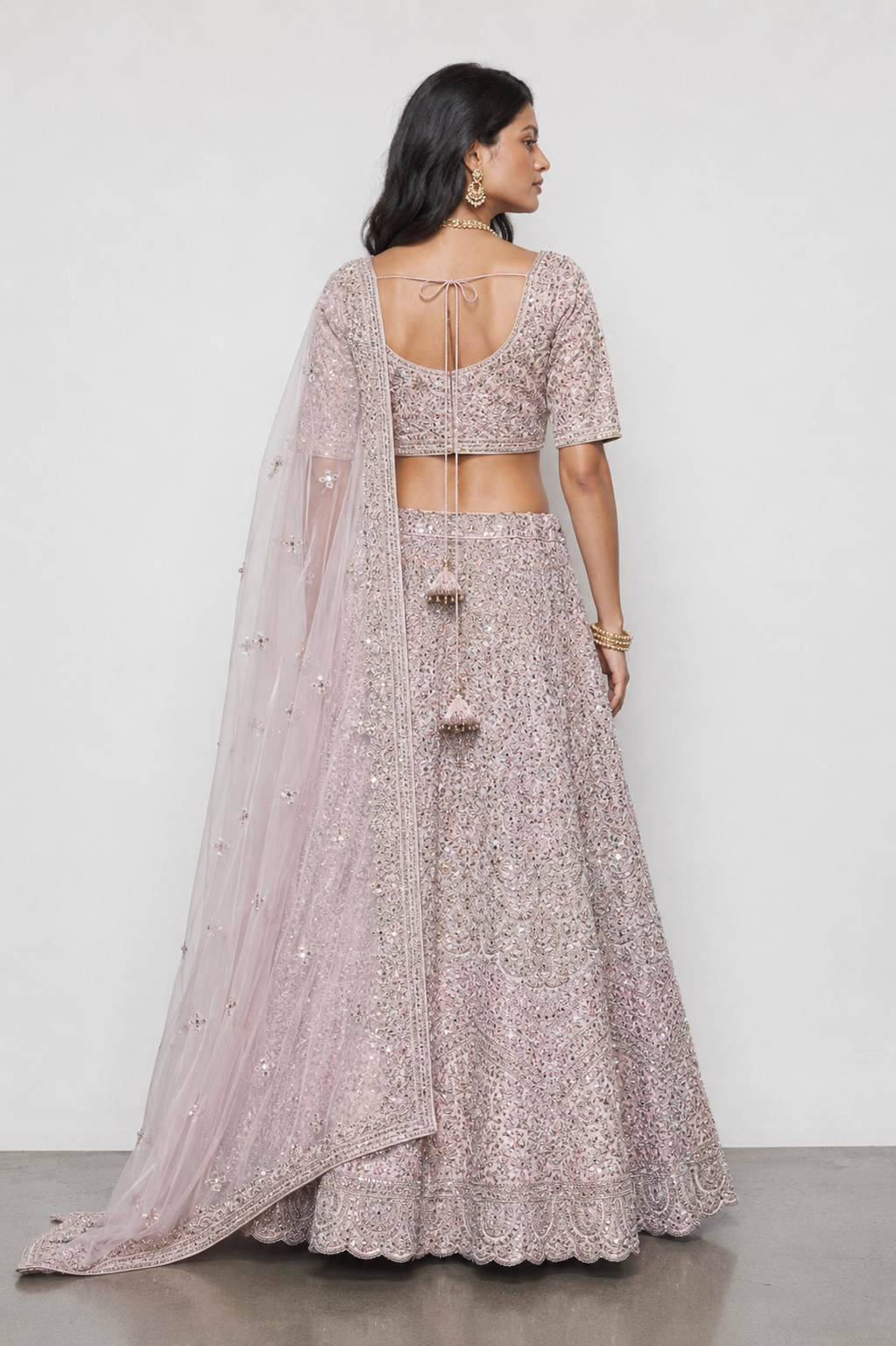 Peach Silk Bridal Lehenga with Resham Jartar Miral and Kashab Work