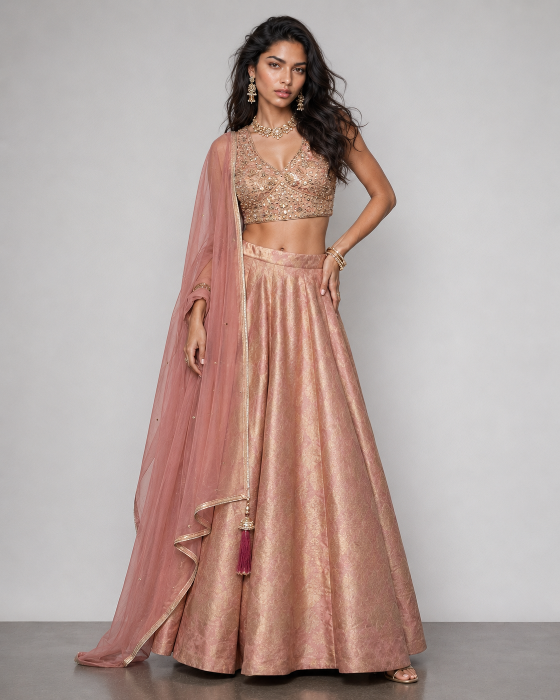 Peach Tissue Silk Choli with Kardana Pal and Stone Work