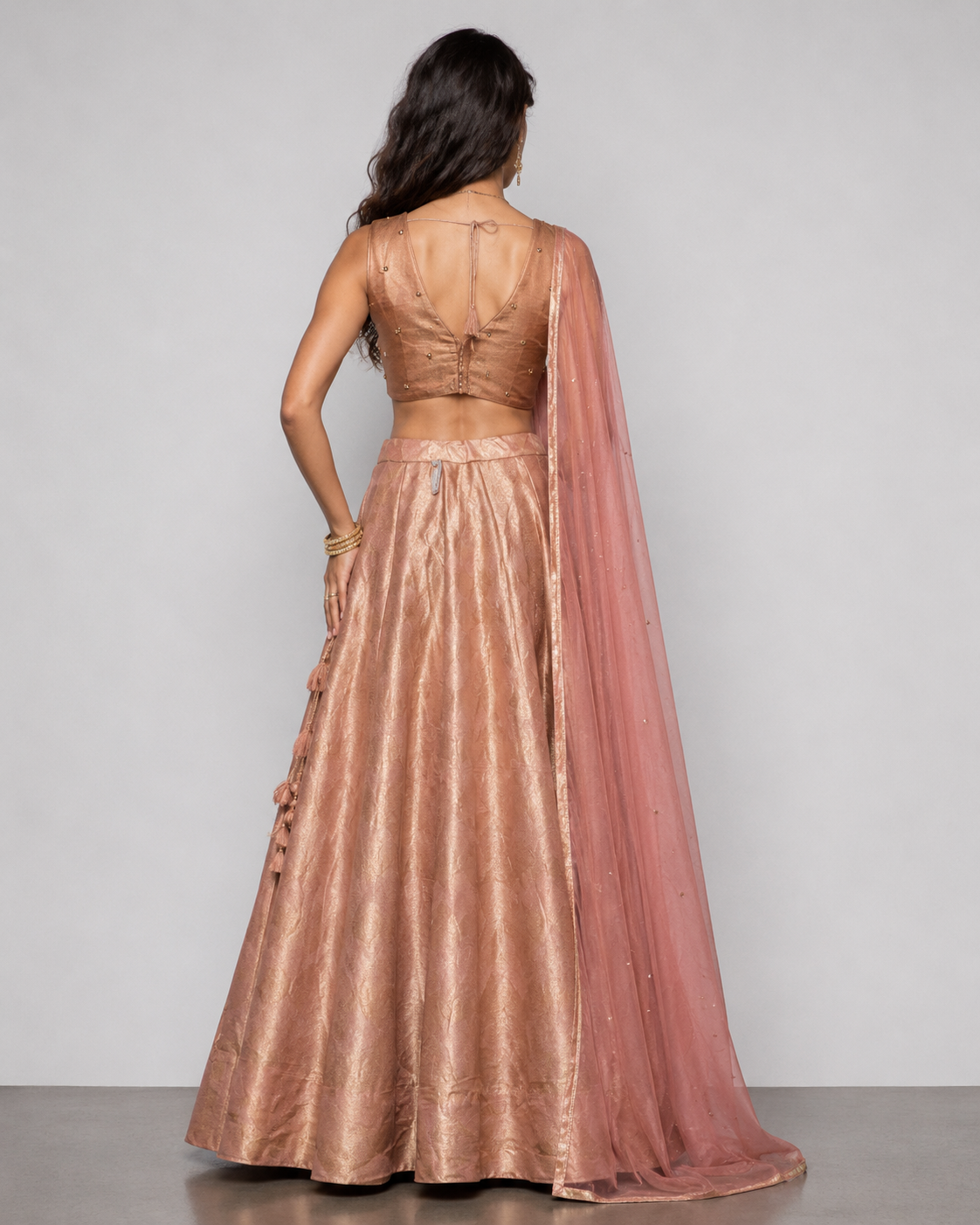 Peach Tissue Silk Choli with Kardana Pal and Stone Work