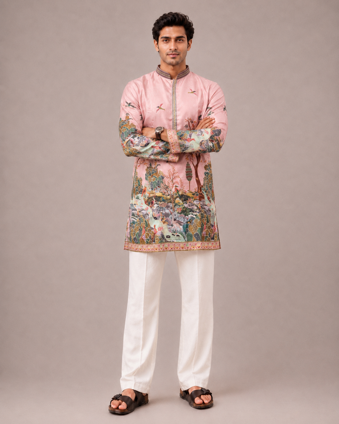 Pink Art Silk Kurta Set with Computer Print Work