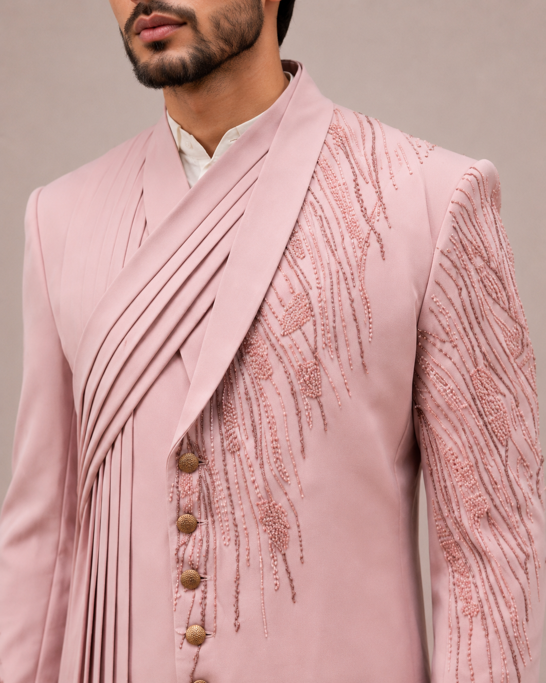 Pink Imported Fabric Indo Western for Men with Sequins, Beads and Cutdana Work