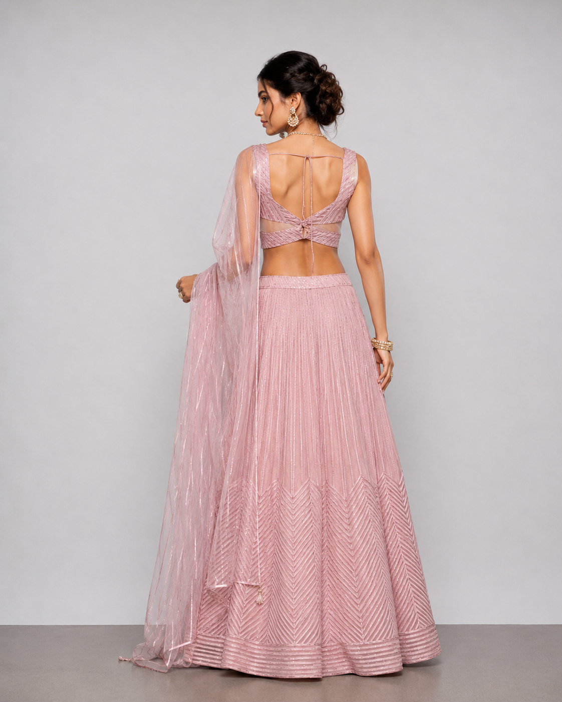 Pink Orgenja with Tisu Lehenga Choli with Leather Work