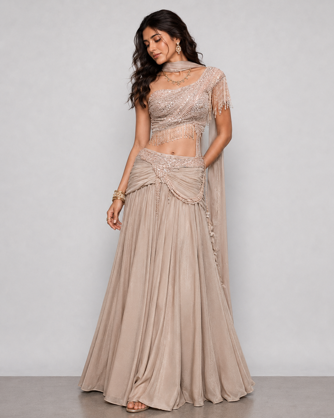 Pink Shimmer Stretchable Choli with Pal Kardana and Imported Stone Work