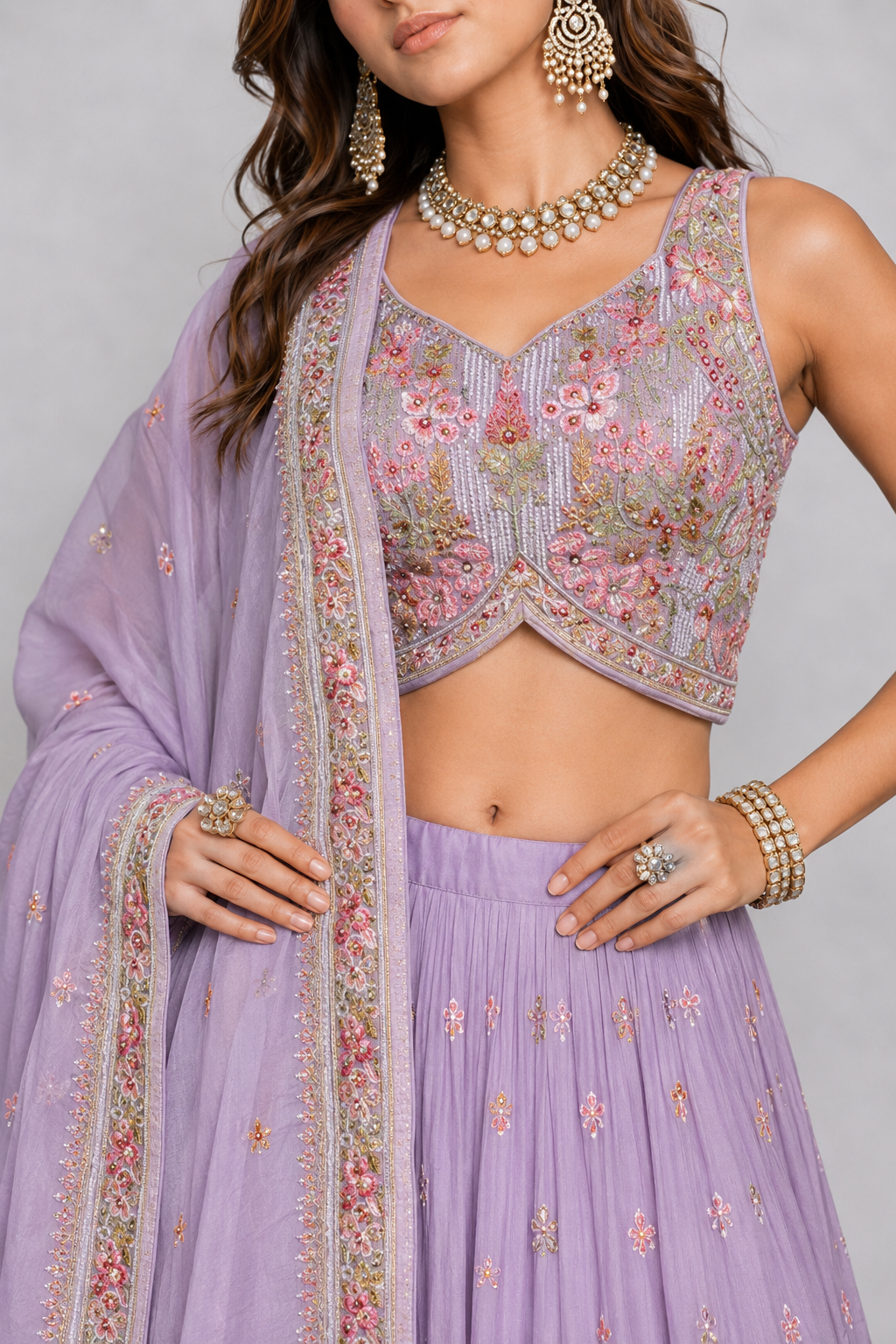 Pink Silk Lehenga Choli with Diamond, Resham and Multi Work