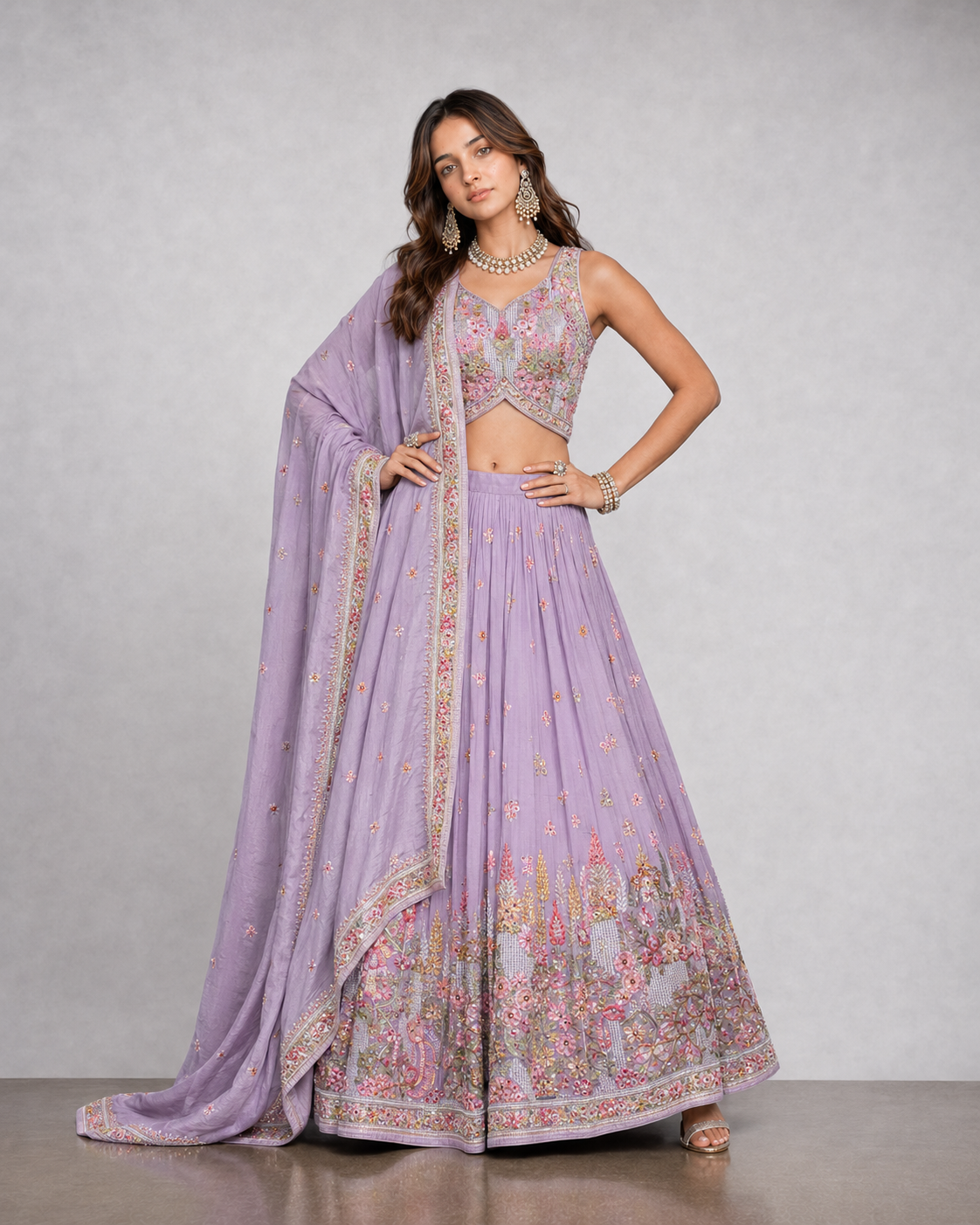 Pink Silk Lehenga Choli with Diamond, Resham and Multi Work