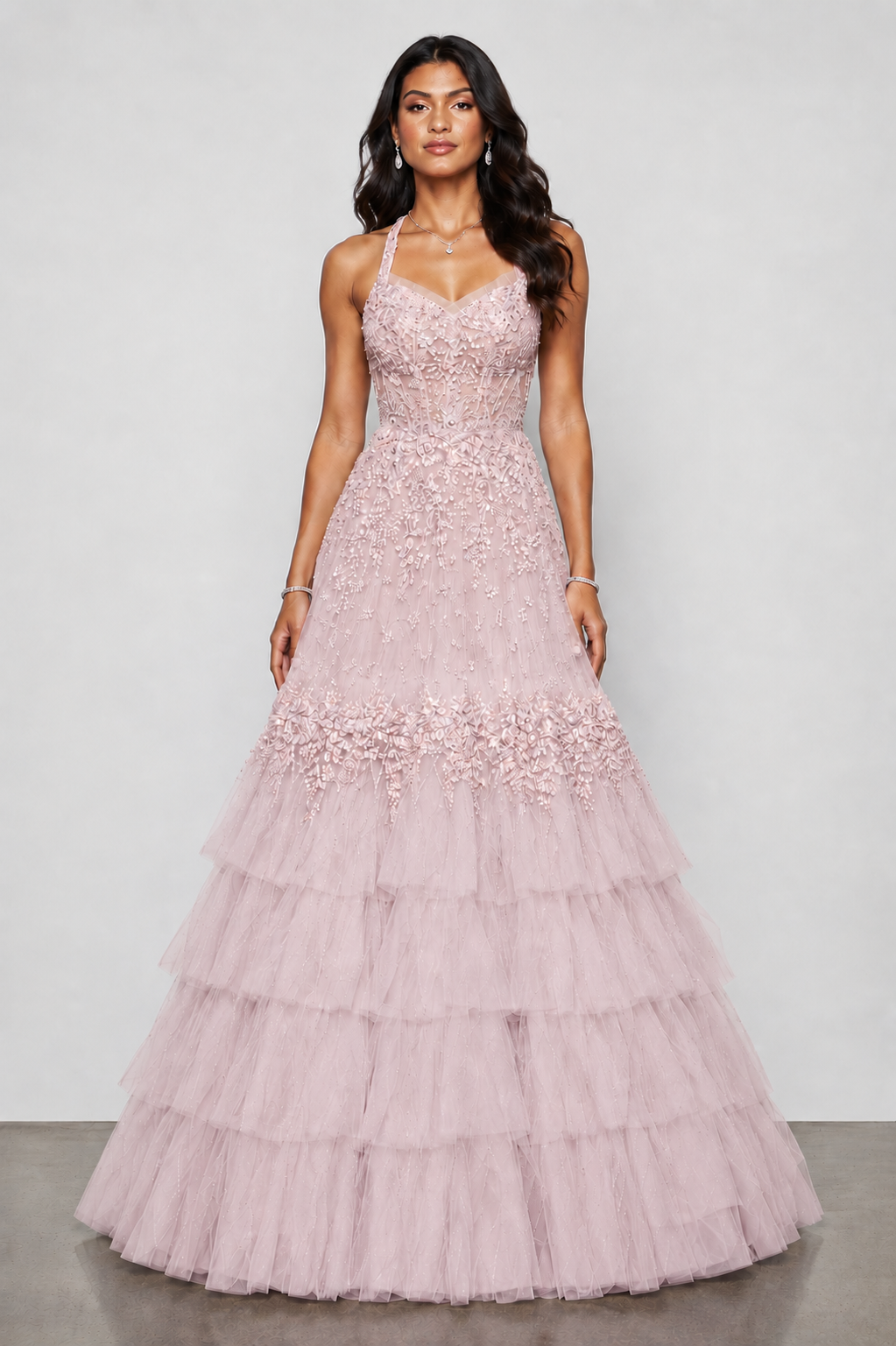 Pink Soft Net Gown with Sequins and Diamond Work