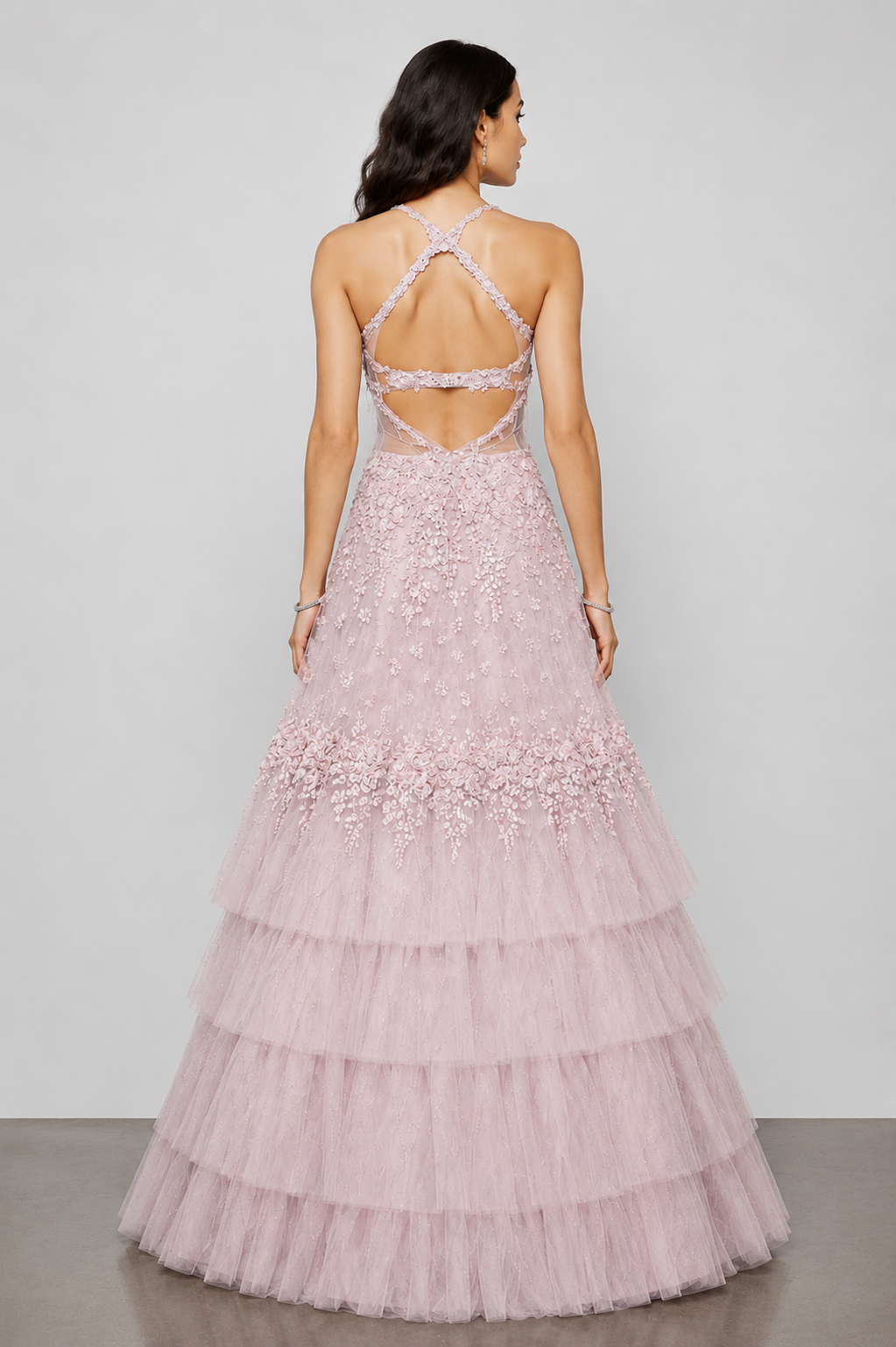 Pink Soft Net Gown with Sequins and Diamond Work