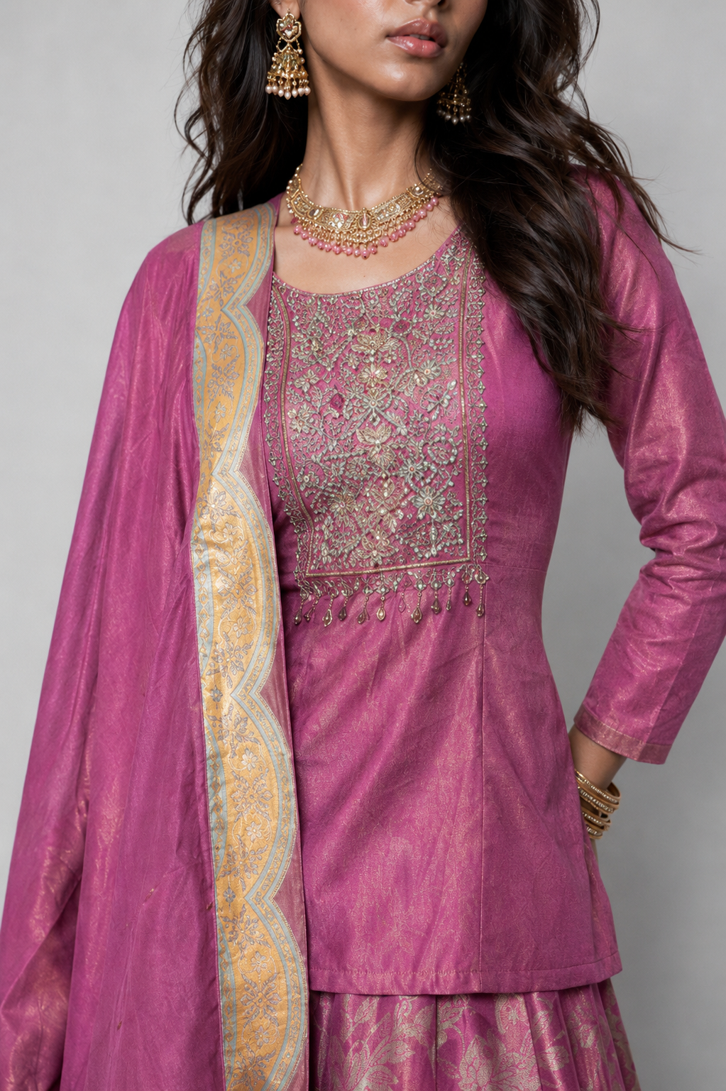 Pink Tissue Silk Choli with Zardozi and Gath Work