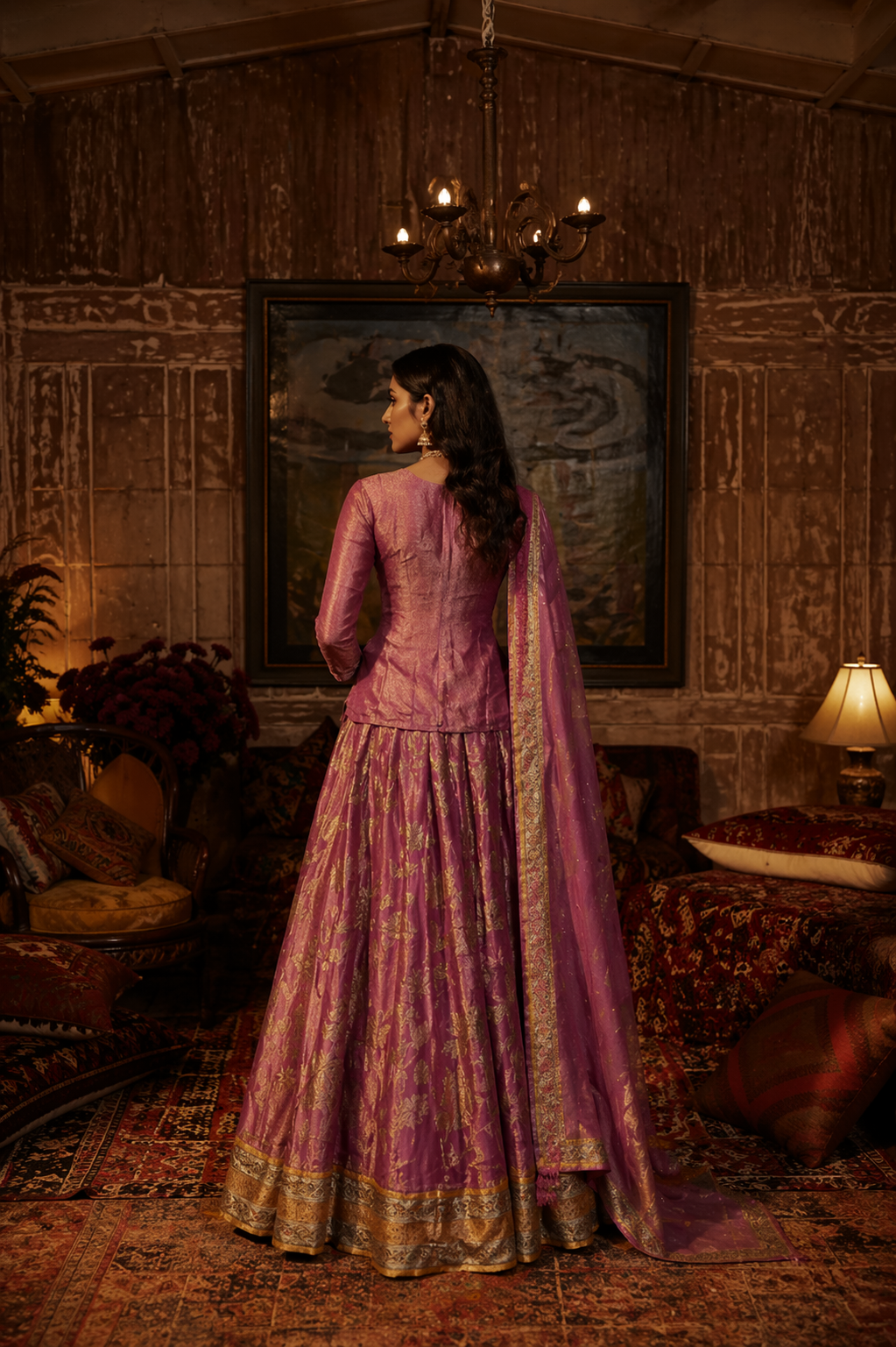 Pink Tissue Silk Choli with Zardozi and Gath Work