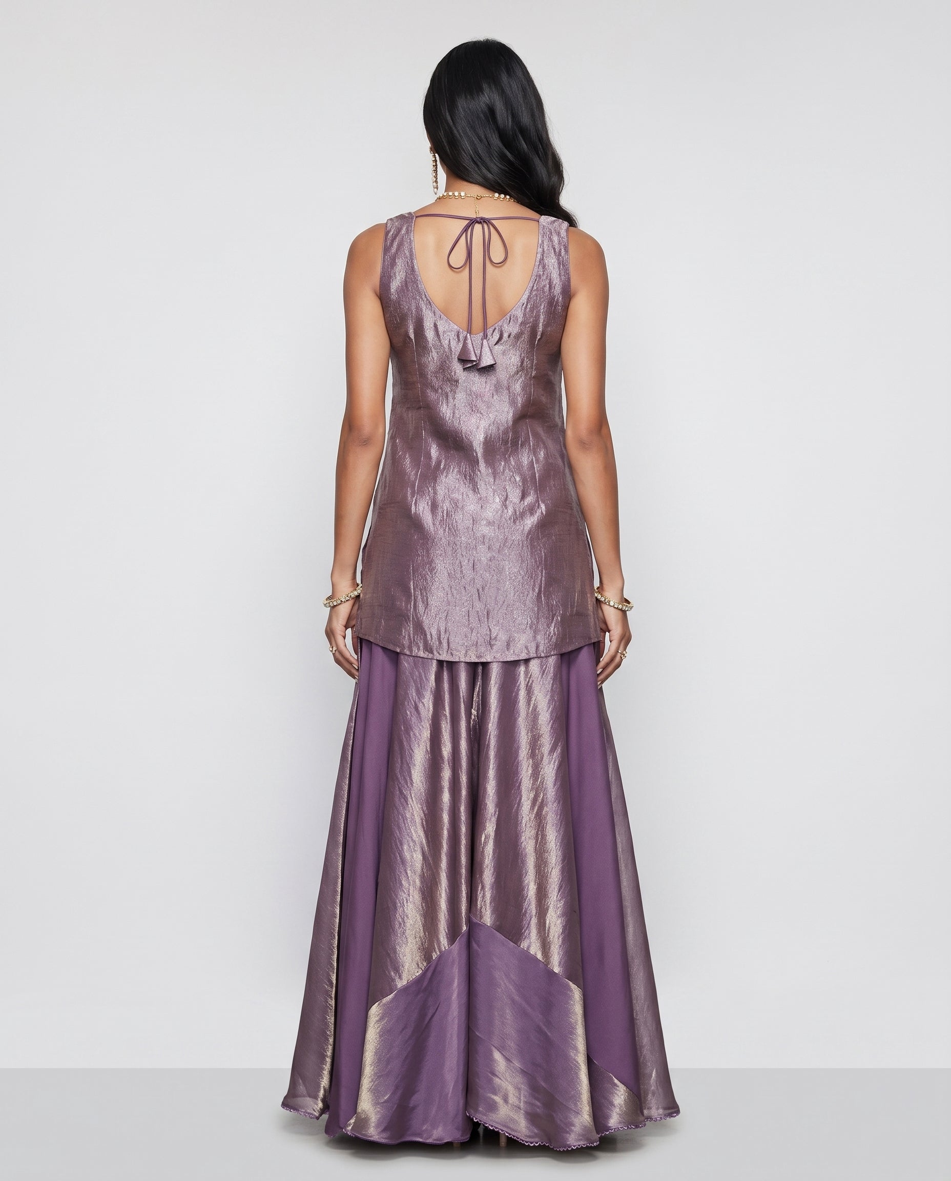 Purple Tissue Silk Indo Western with Moti Sequence Cutdana and Organza Work