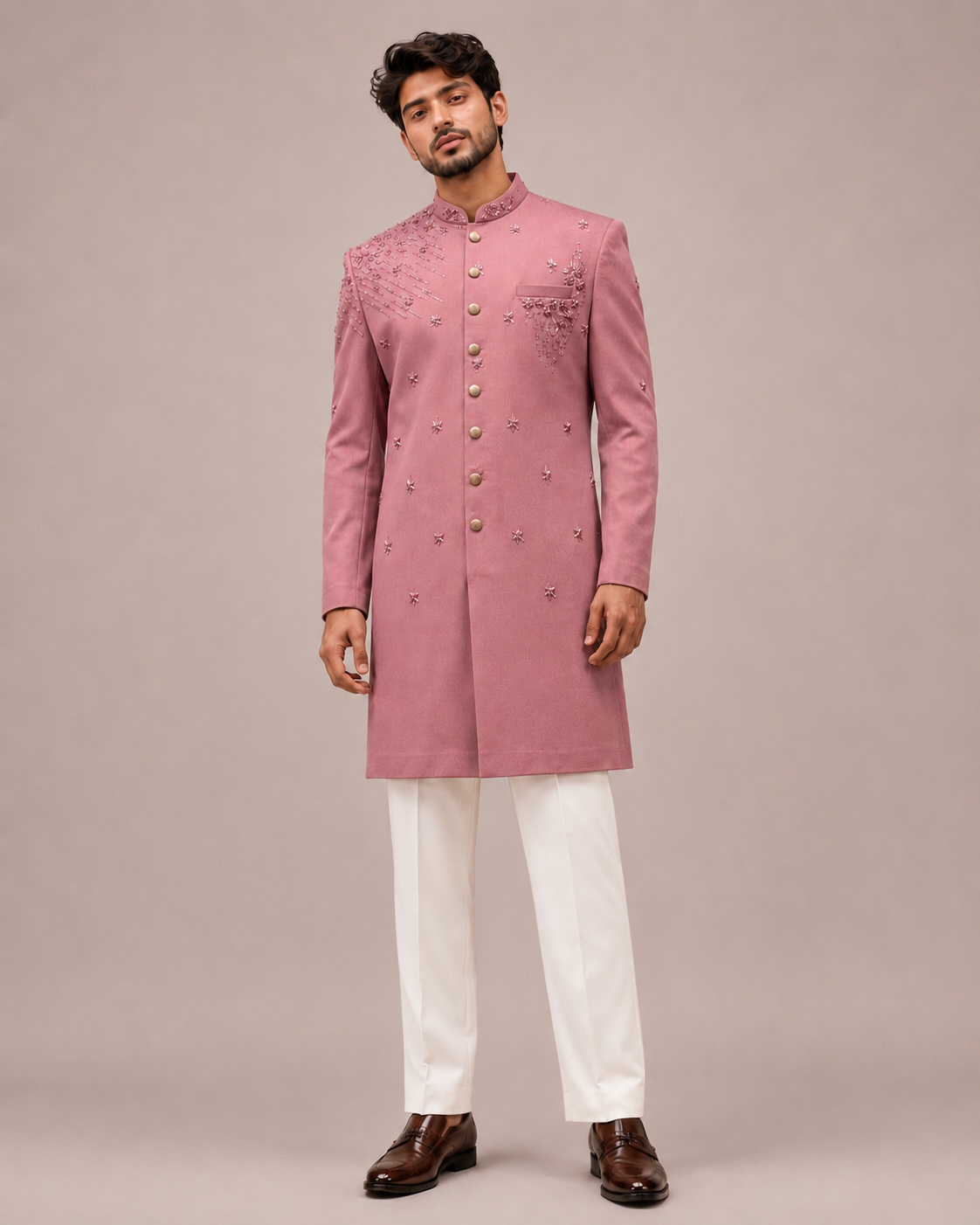 Purple Shade Velvet Indo Western for Men with Hand Work