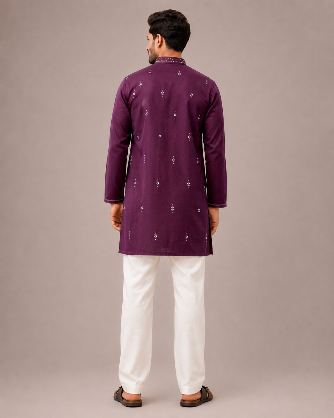 Purple Silk Kurta Set with Machine Embroidery Work