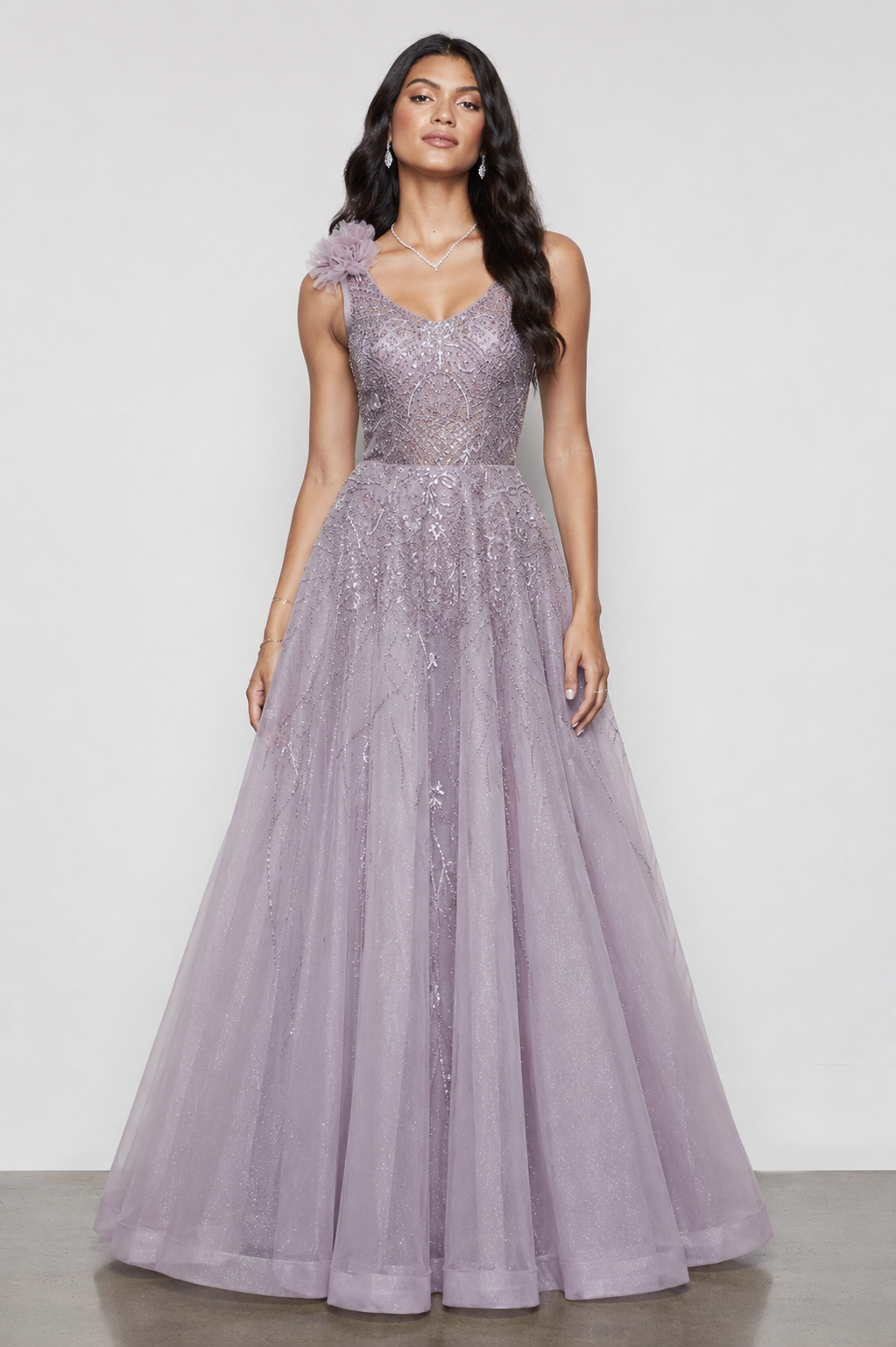 Purple Soft Net Gown with Kardana and Sequins Work