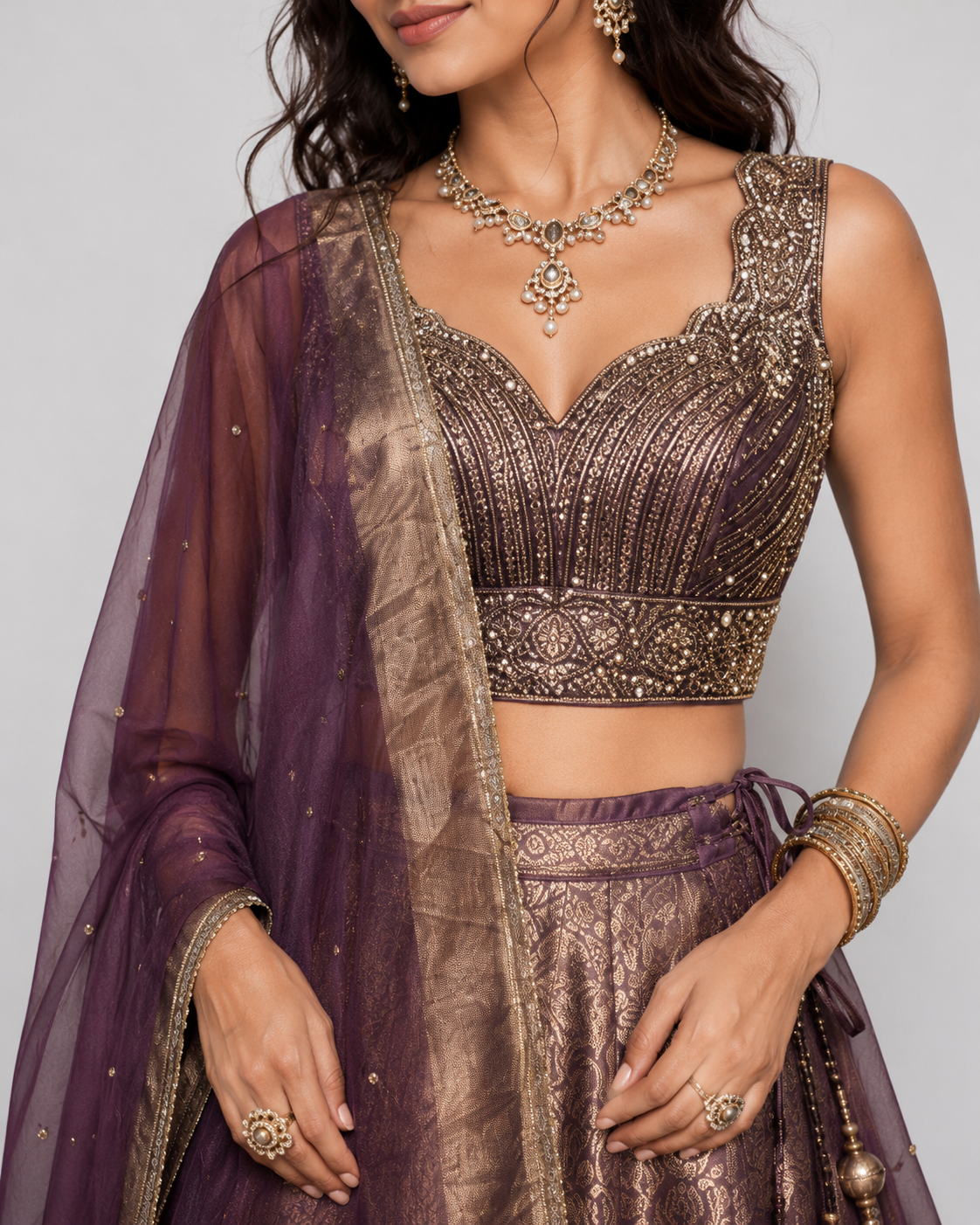 Purple Tissue Silk Choli with Zardozi and Palmoti Work