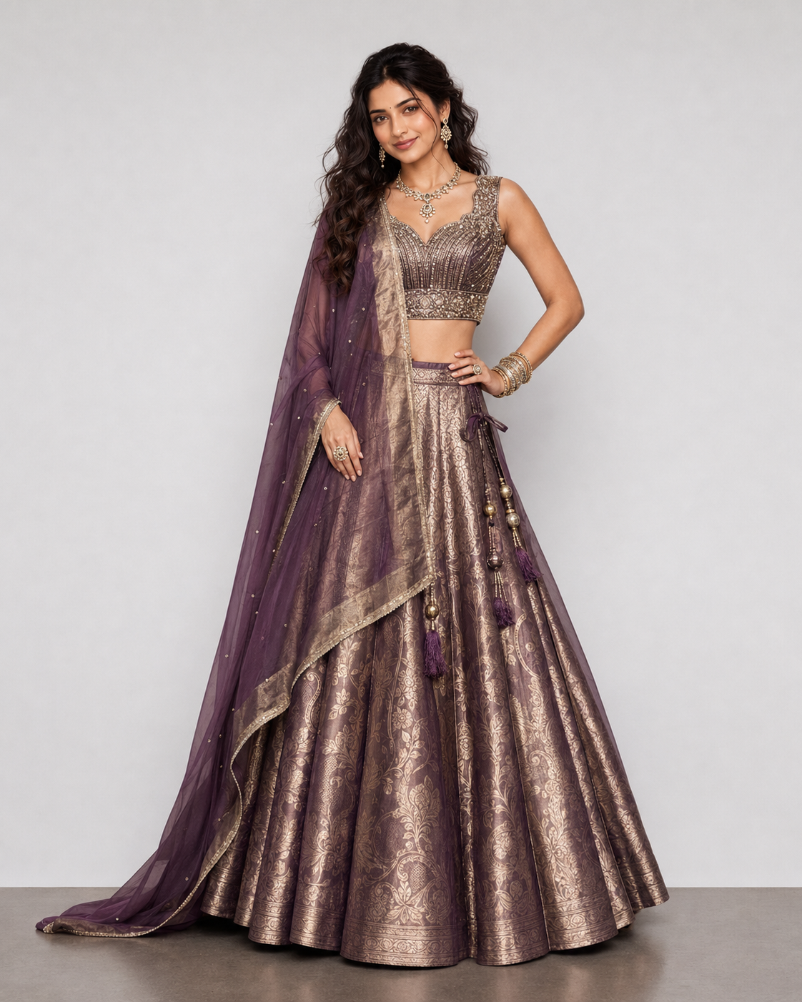 Purple Tissue Silk Choli with Zardozi and Palmoti Work