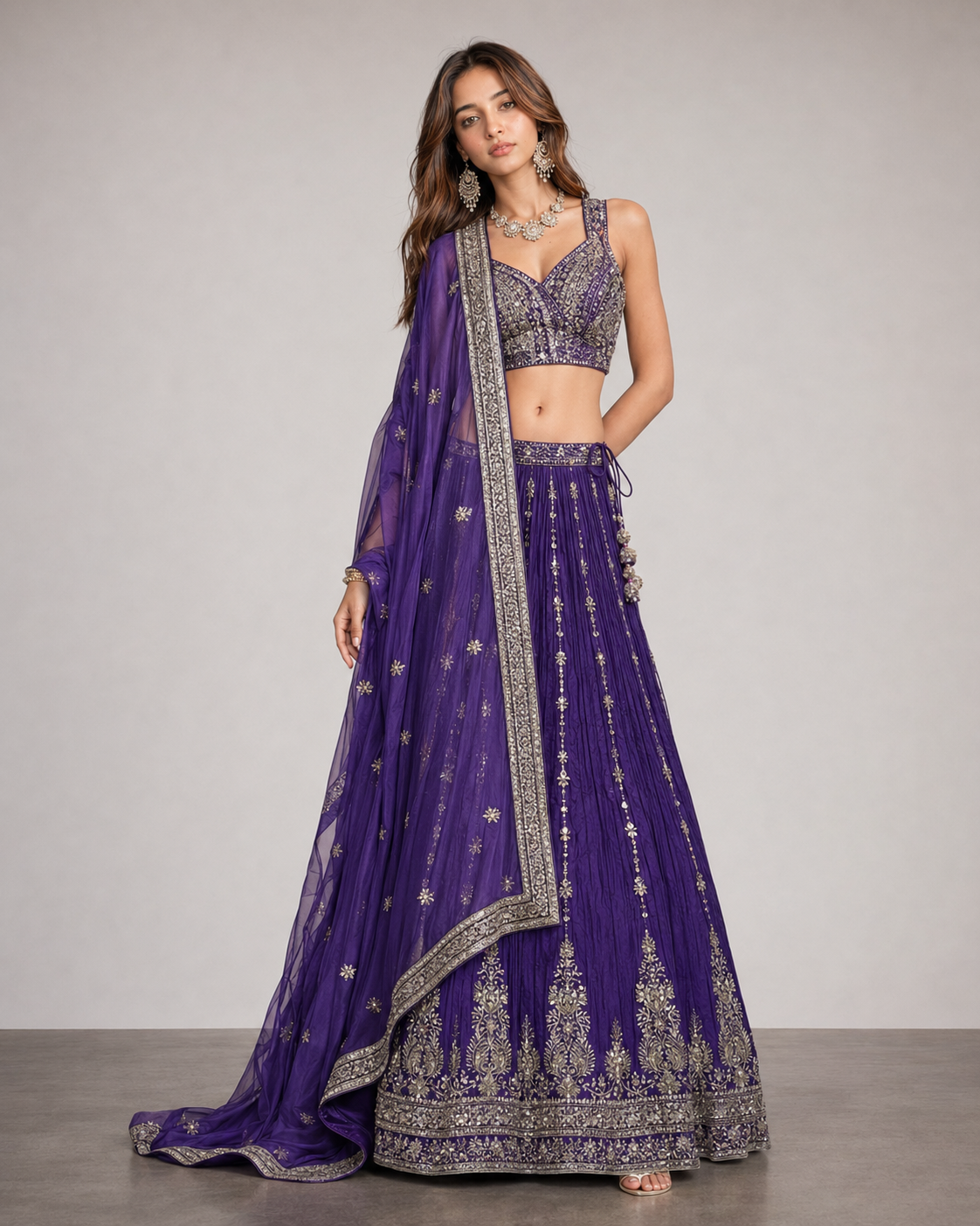 Purple Tissue Silk Lehenga Choli with Miral and Resham Work