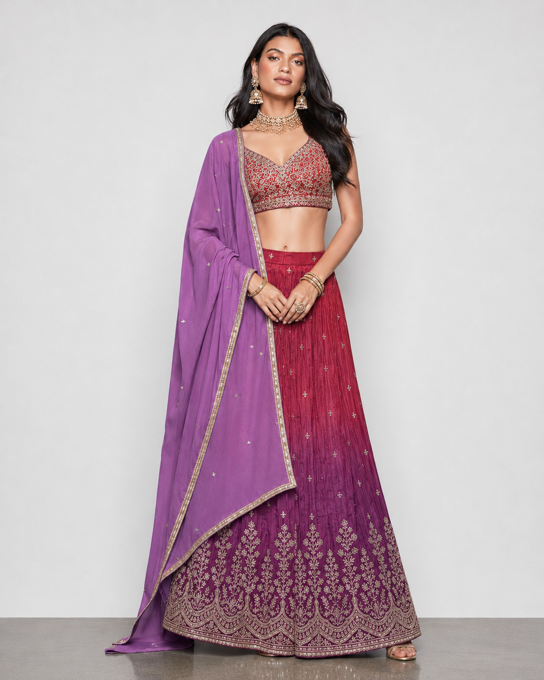 Purple Tissue Silk Lehenga Choli with Zardozi, Kashab and Resham Work