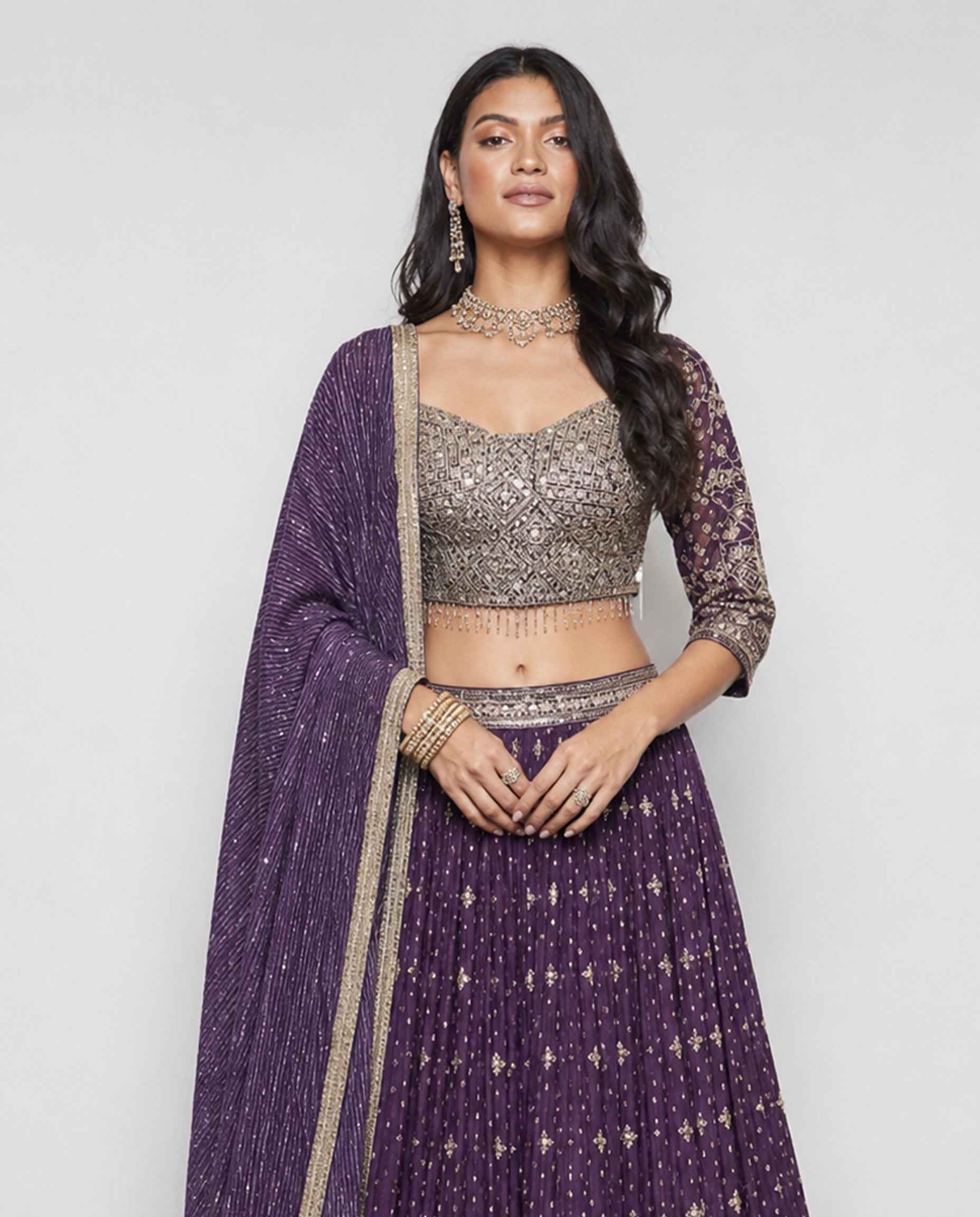 Purple Tisu Silk Indo Western Outfit with Sicon Jari Work