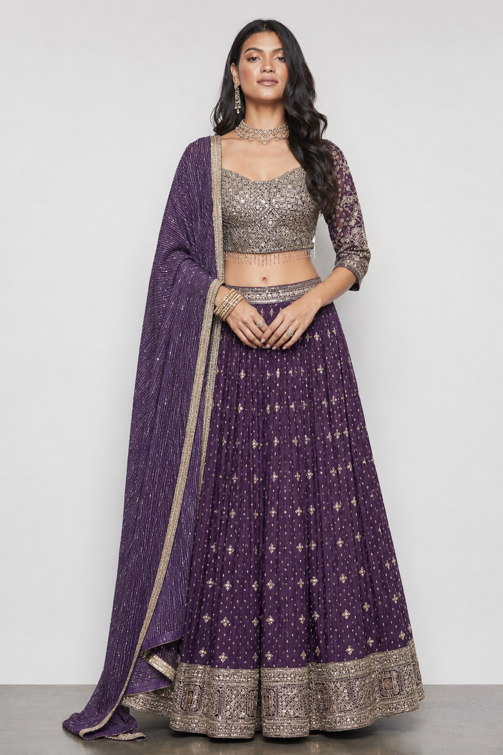Purple Tisu Silk Indo Western Outfit with Sicon Jari Work