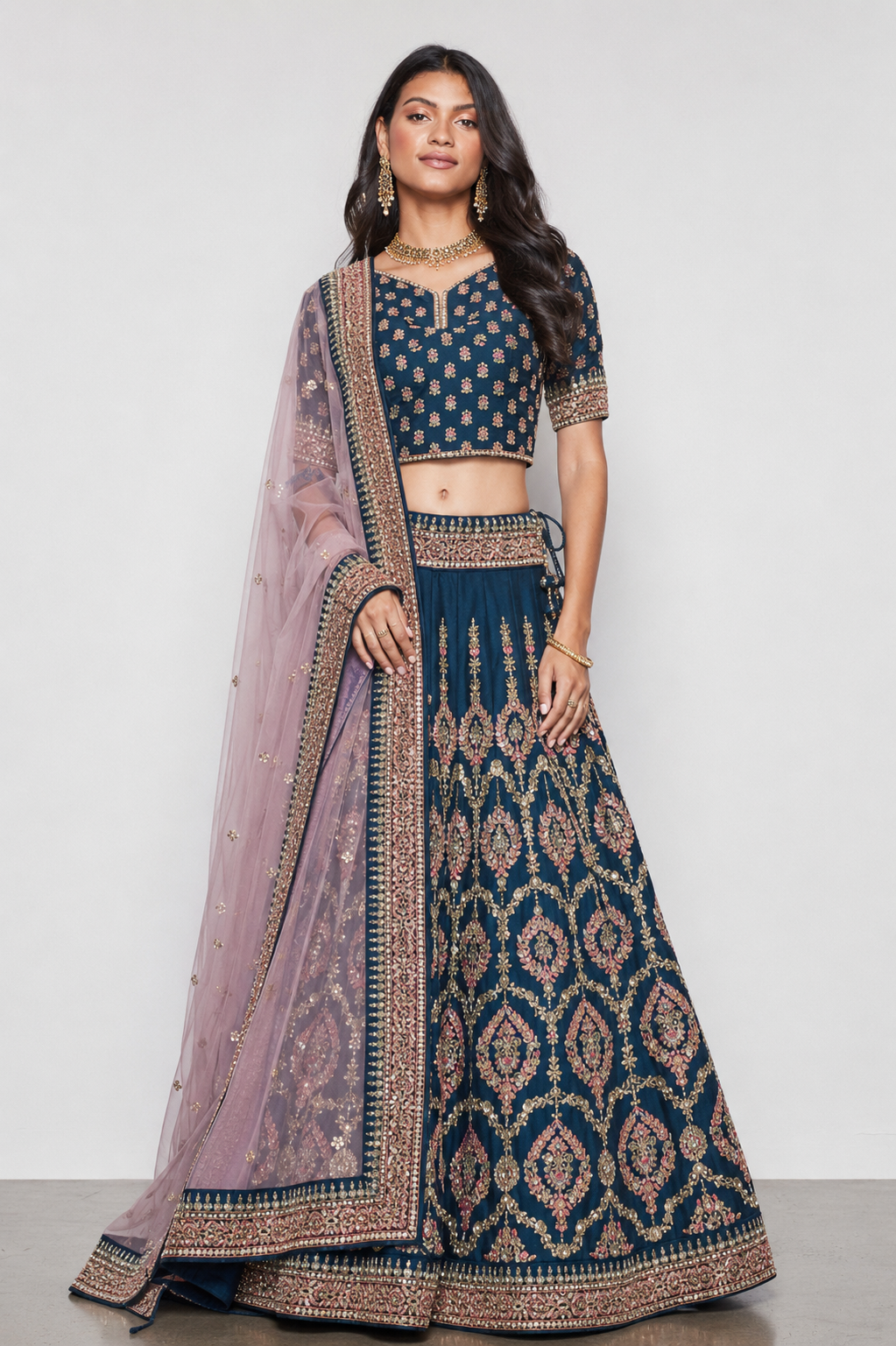 Rama Green Raw Silk Bridal Lehenga with Zardozi, Kardana, Sicon and Moti Work