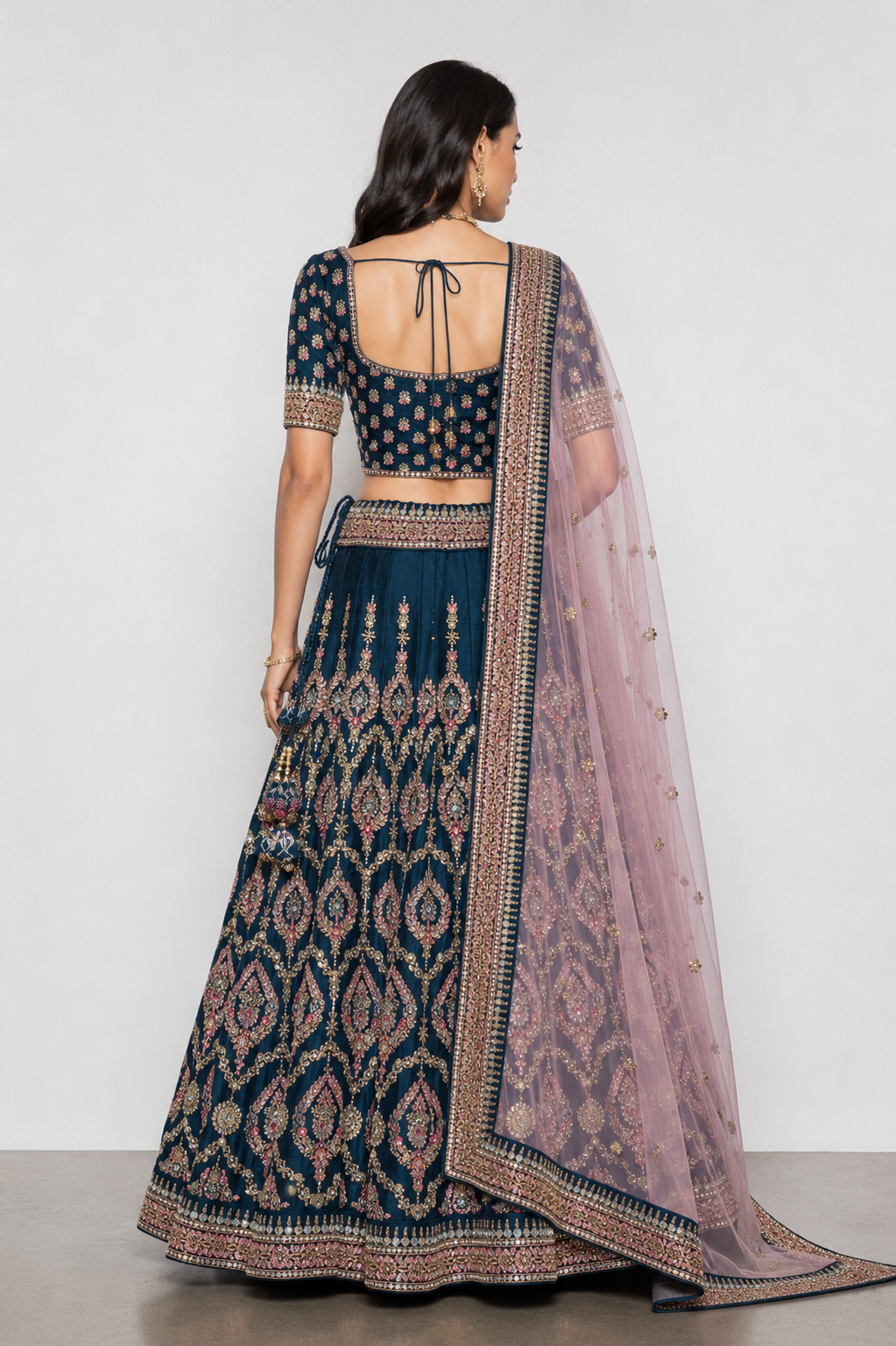 Rama Green Raw Silk Bridal Lehenga with Zardozi, Kardana, Sicon and Moti Work