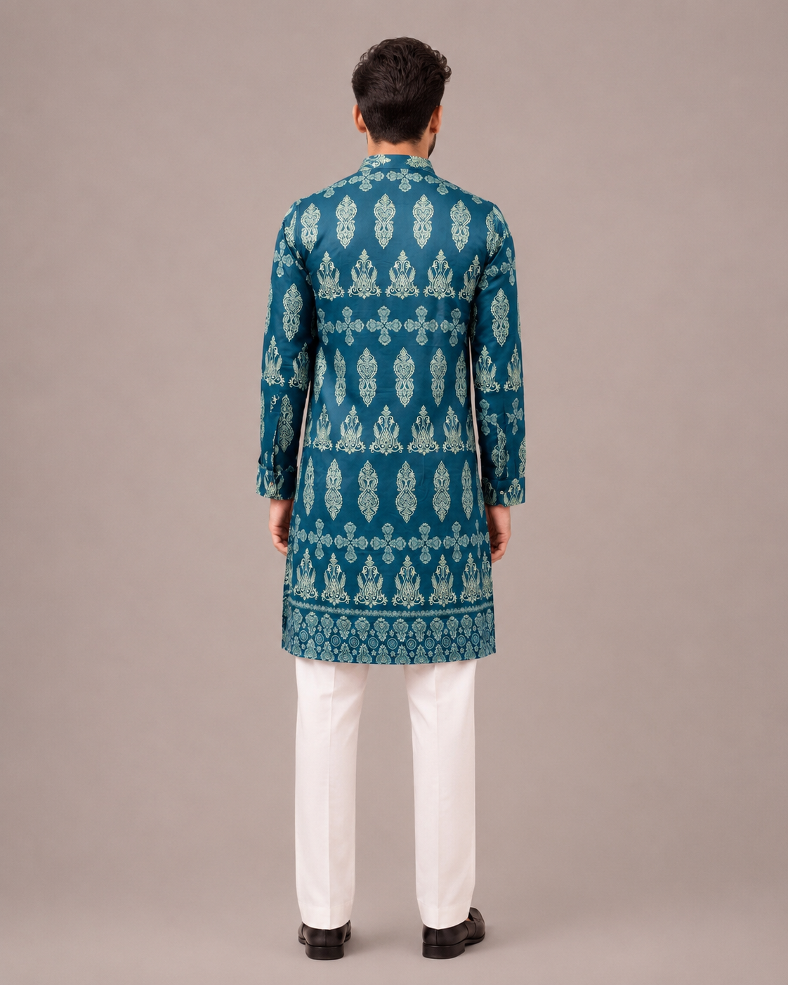 Rama Green Silk Kurta Set with Print Work