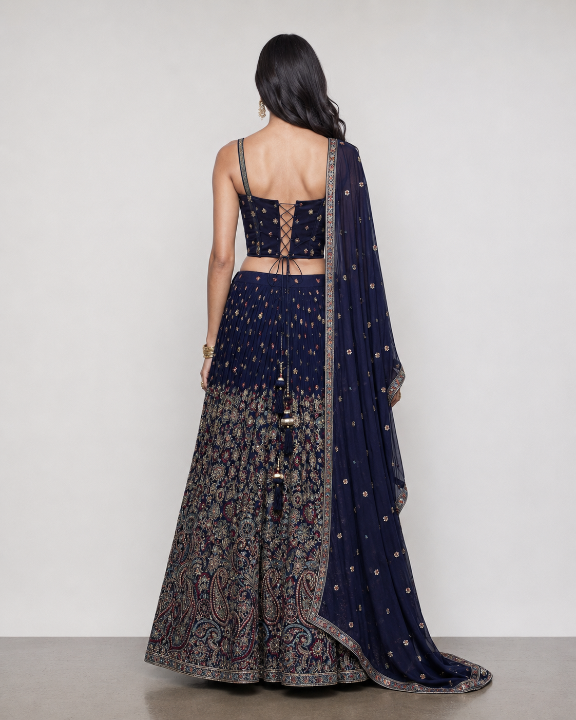 Rama Tisu Silk Lehenga Choli with Kardana, Moti Sicons Work