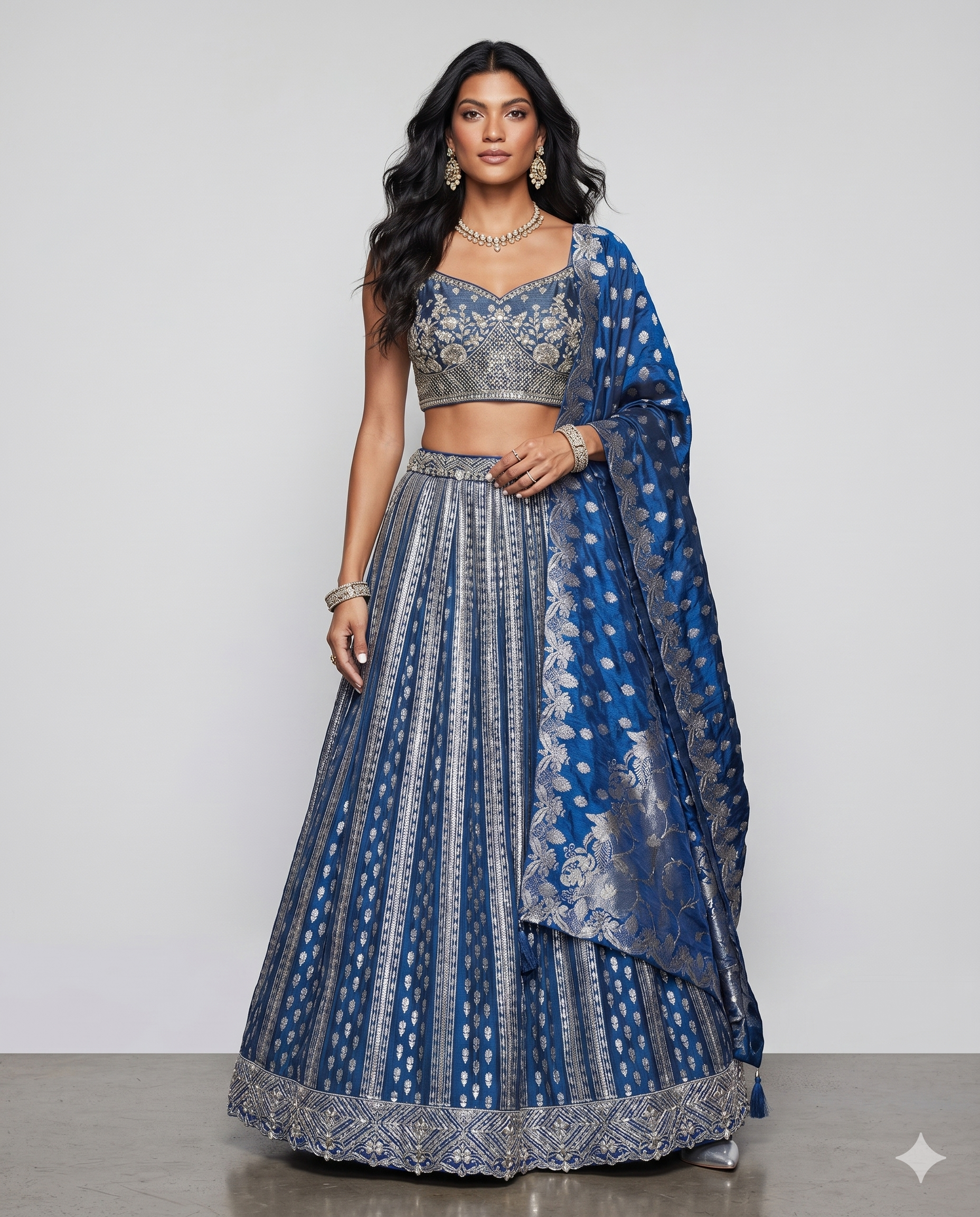 Rama Tisu Silk Lehenga Choli with Kardana, Moti Sicons Work